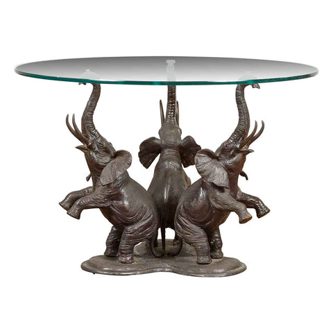 Vintage Triple Raised Elephants Coffee Table Base with Dark Patina, 20th Century-RG502-6. Asian & Chinese Furniture, Art, Antiques, Vintage Home Décor for sale at FEA Home
