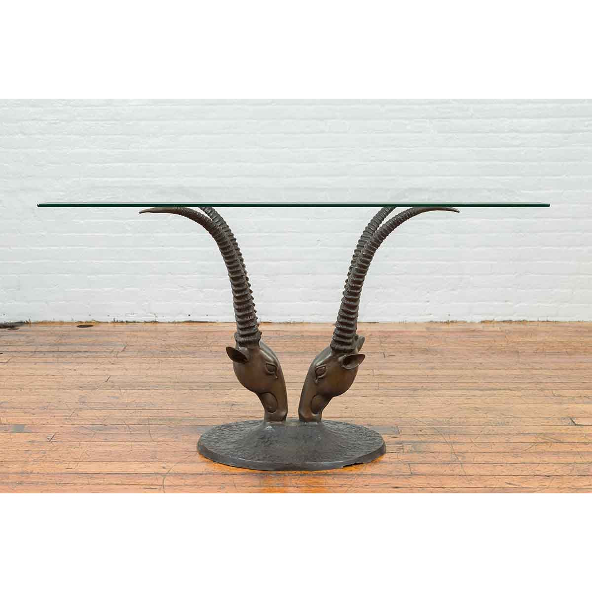 Contemporary Cast Bronze Double Antelope Dining Table Base with Dark Patina-2. Asian & Chinese Furniture, Art, Antiques, Vintage Home Décor for sale at FEA Home