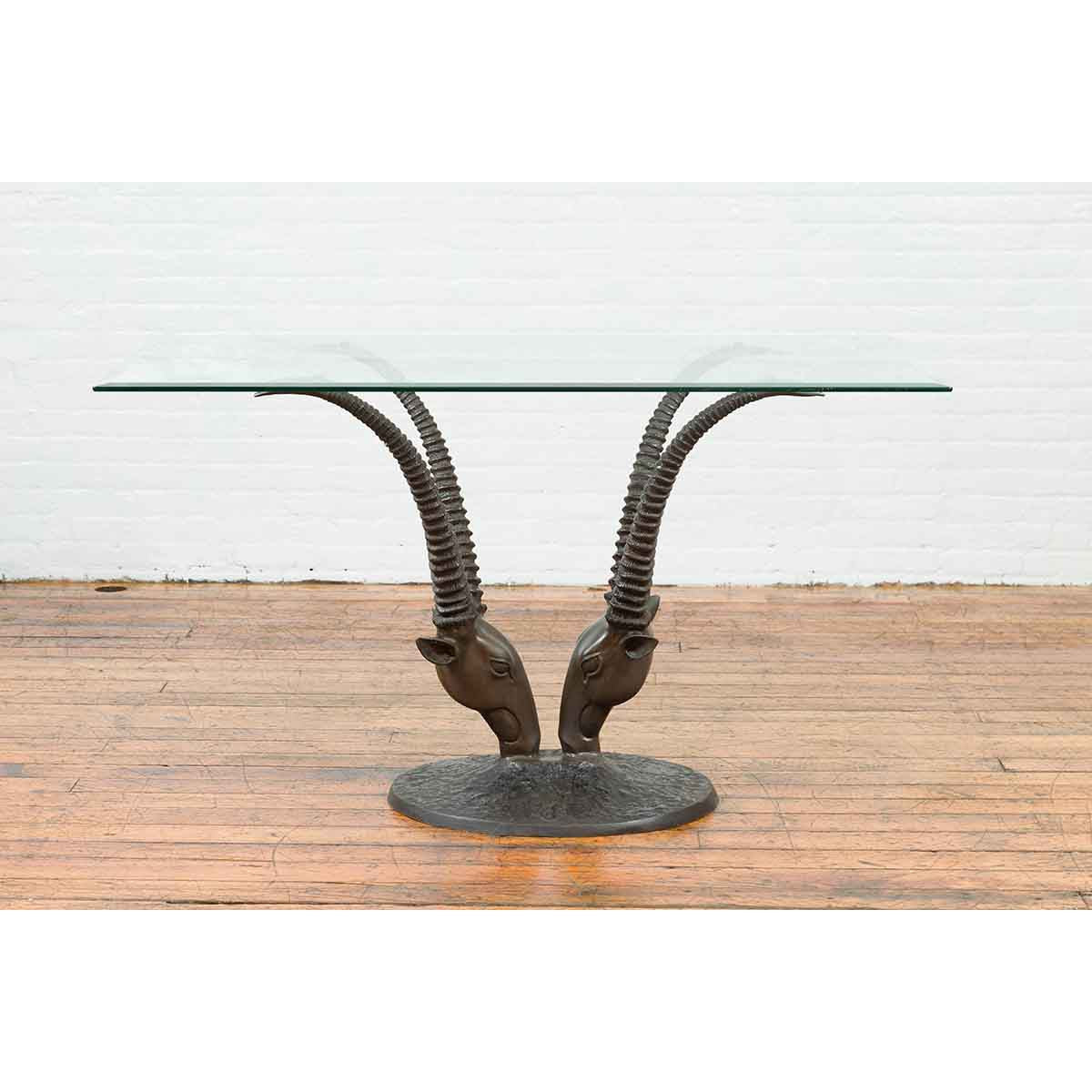 Contemporary Cast Bronze Double Antelope Dining Table Base with Dark Patina-6. Asian & Chinese Furniture, Art, Antiques, Vintage Home Décor for sale at FEA Home