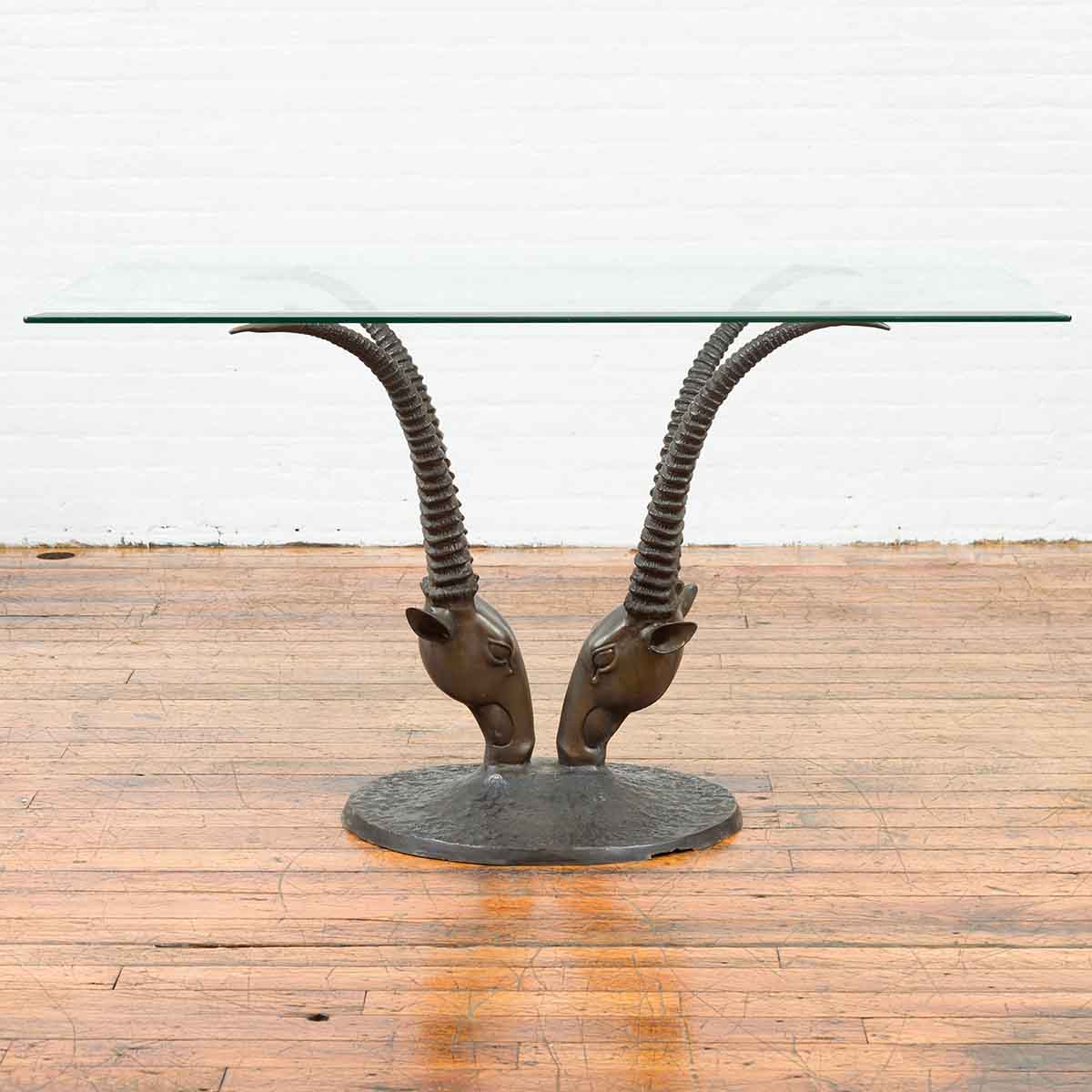 Contemporary Cast Bronze Double Antelope Dining Table Base with Dark Patina-4. Asian & Chinese Furniture, Art, Antiques, Vintage Home Décor for sale at FEA Home