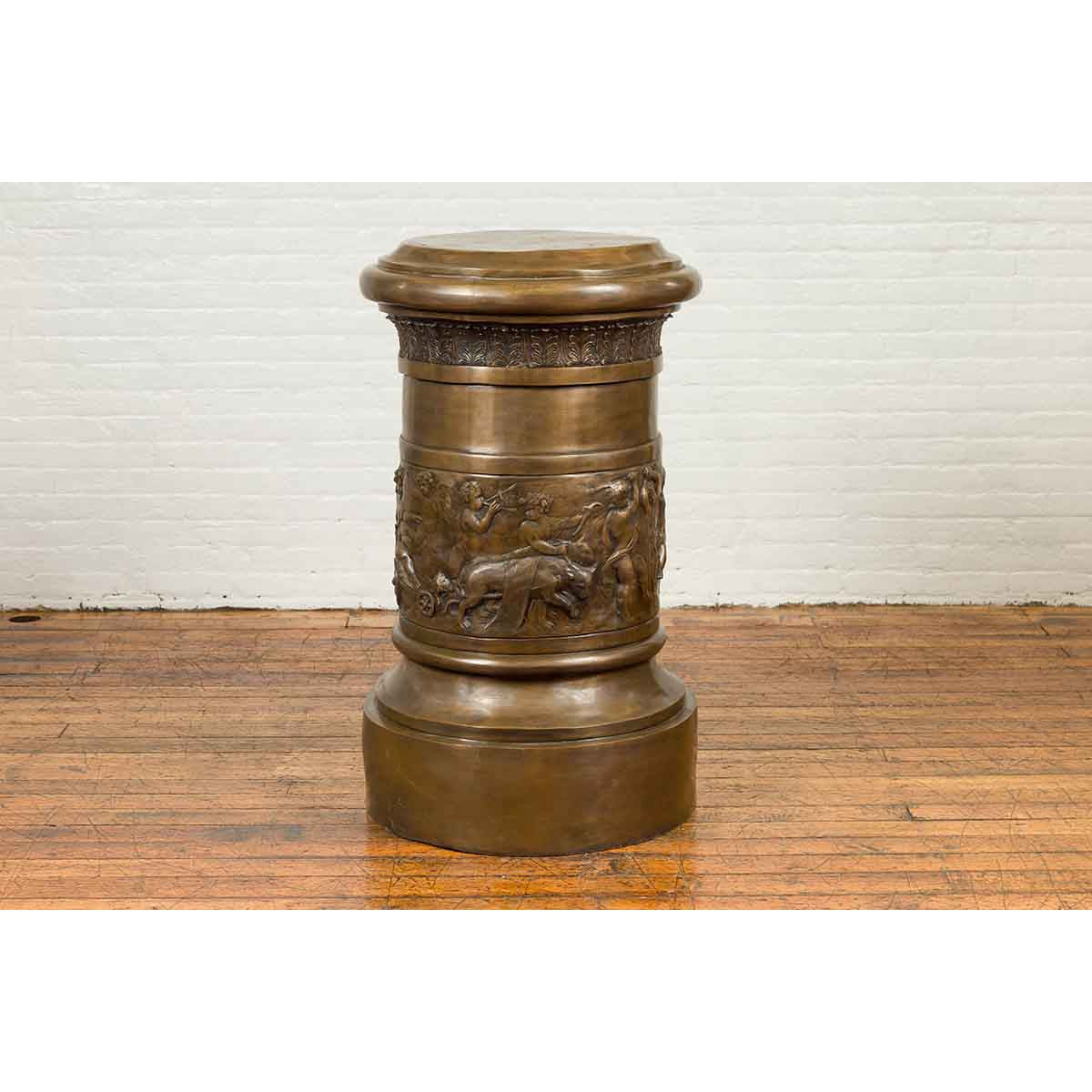 Large Greco-Roman Style Contemporary Bronze Pedestal with Bacchanalia Frieze-8. Asian & Chinese Furniture, Art, Antiques, Vintage Home Décor for sale at FEA Home