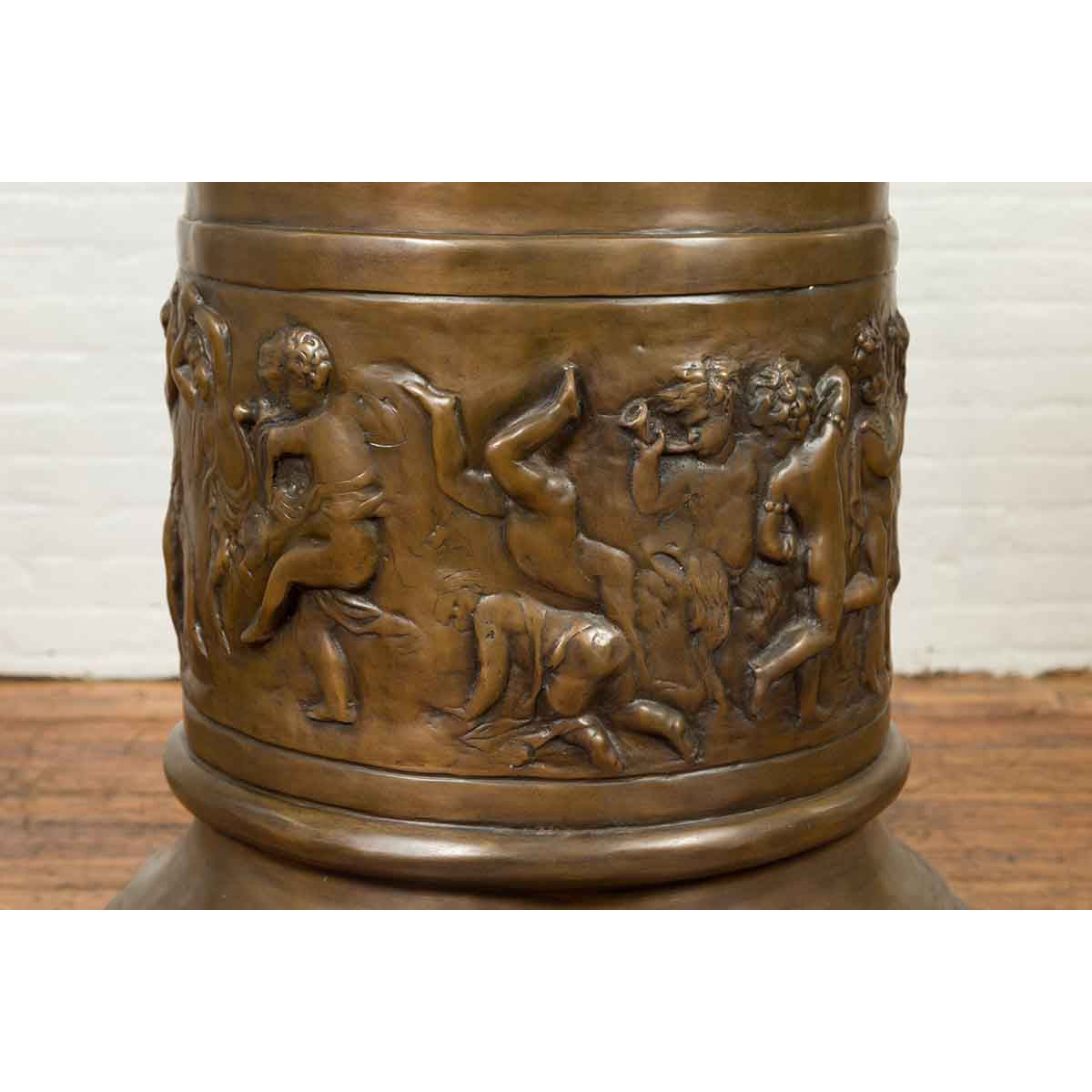 Large Greco-Roman Style Contemporary Bronze Pedestal with Bacchanalia Frieze-15. Asian & Chinese Furniture, Art, Antiques, Vintage Home Décor for sale at FEA Home