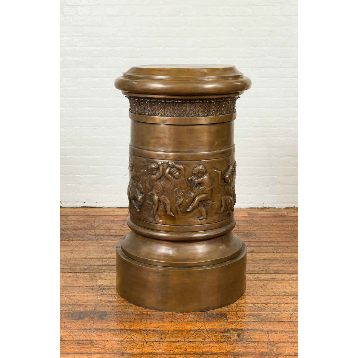 Large Greco-Roman Style Contemporary Bronze Pedestal with Bacchanalia Frieze-5. Asian & Chinese Furniture, Art, Antiques, Vintage Home Décor for sale at FEA Home