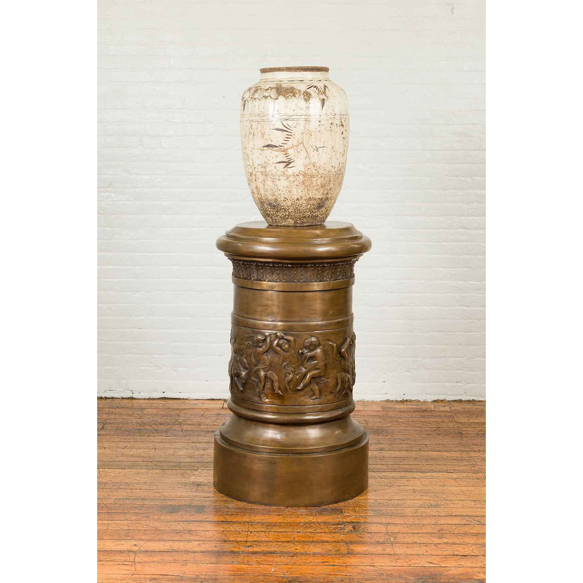 Large Greco-Roman Style Contemporary Bronze Pedestal with Bacchanalia Frieze-3. Asian & Chinese Furniture, Art, Antiques, Vintage Home Décor for sale at FEA Home