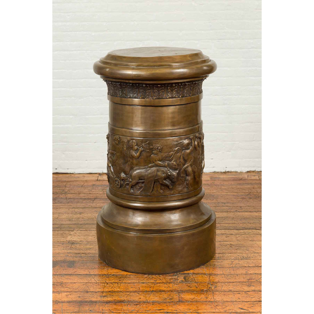 Large Greco-Roman Style Contemporary Bronze Pedestal with Bacchanalia Frieze-4. Asian & Chinese Furniture, Art, Antiques, Vintage Home Décor for sale at FEA Home