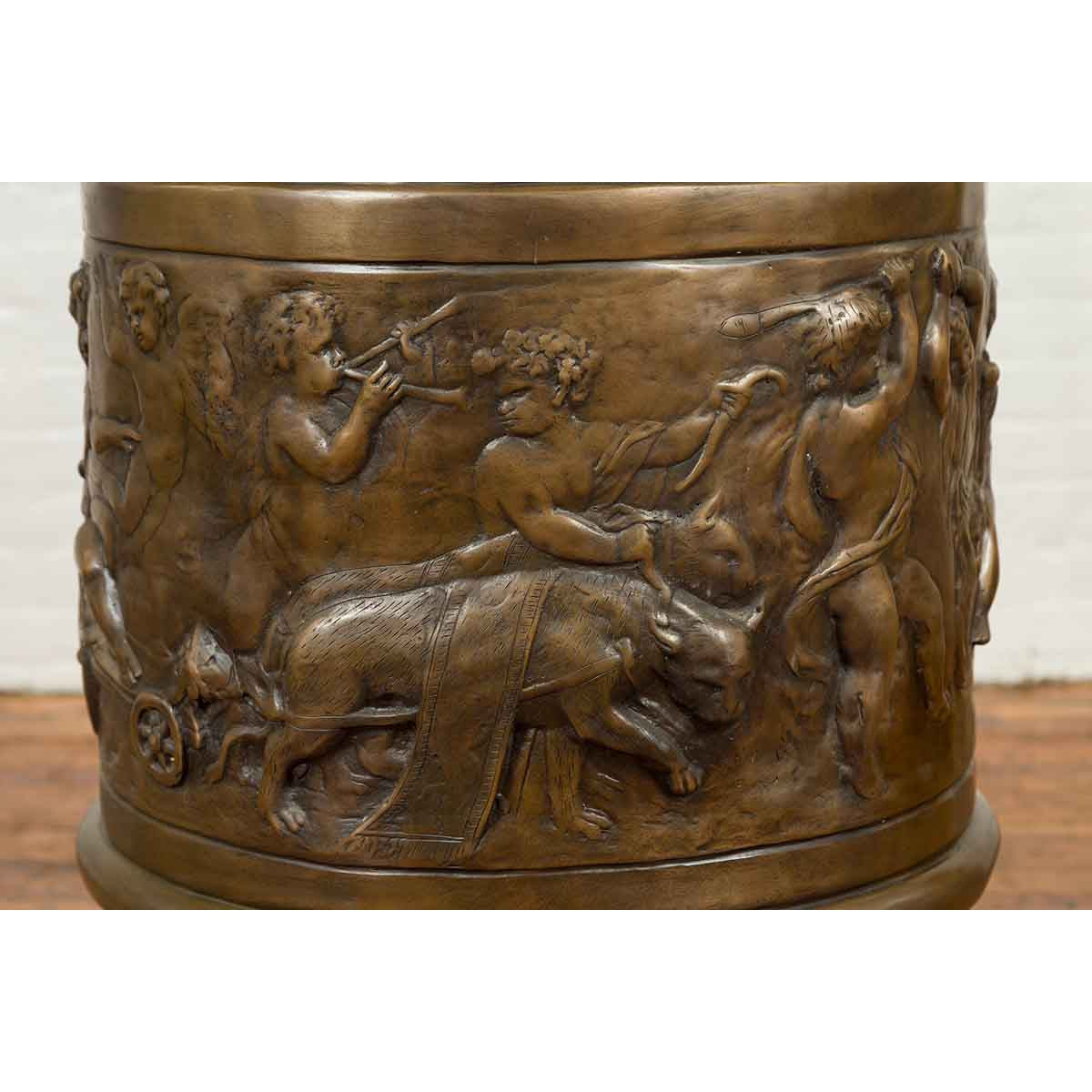 Large Greco-Roman Style Contemporary Bronze Pedestal with Bacchanalia Frieze-11. Asian & Chinese Furniture, Art, Antiques, Vintage Home Décor for sale at FEA Home