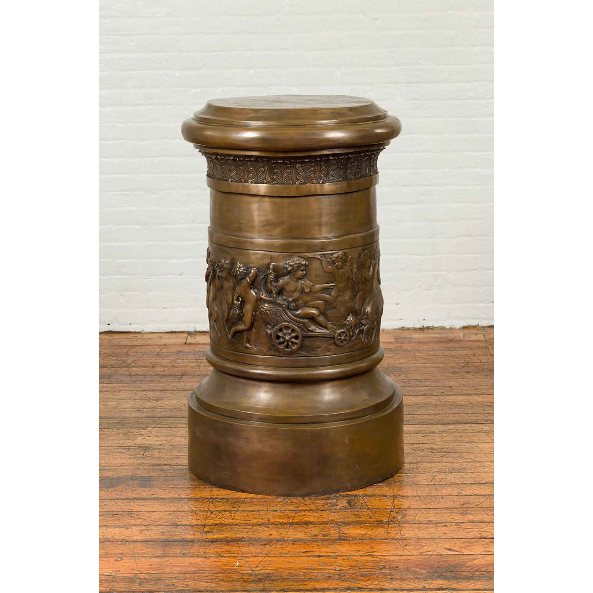 Large Greco-Roman Style Contemporary Bronze Pedestal with Bacchanalia Frieze-6. Asian & Chinese Furniture, Art, Antiques, Vintage Home Décor for sale at FEA Home