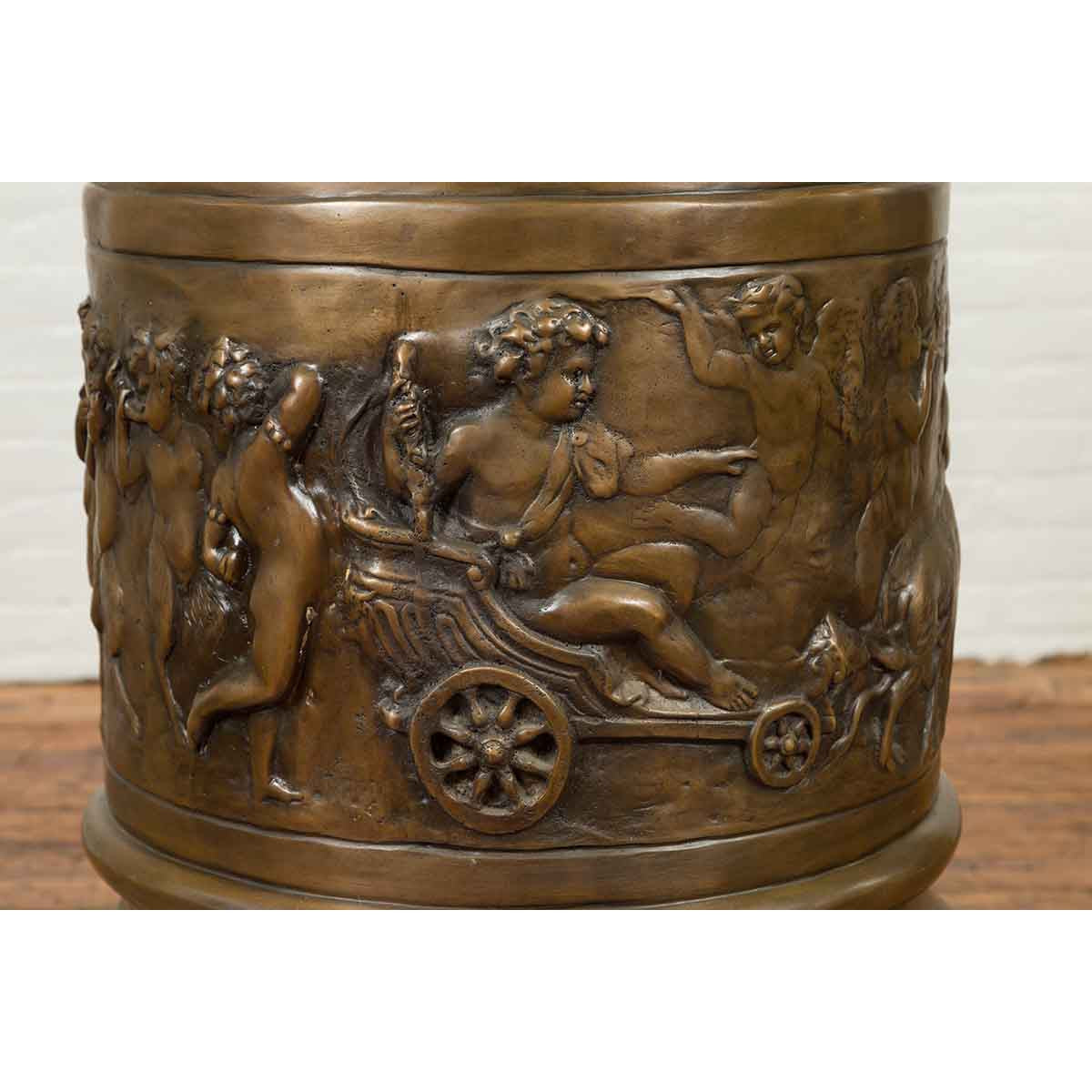 Large Greco-Roman Style Contemporary Bronze Pedestal with Bacchanalia Frieze-12. Asian & Chinese Furniture, Art, Antiques, Vintage Home Décor for sale at FEA Home