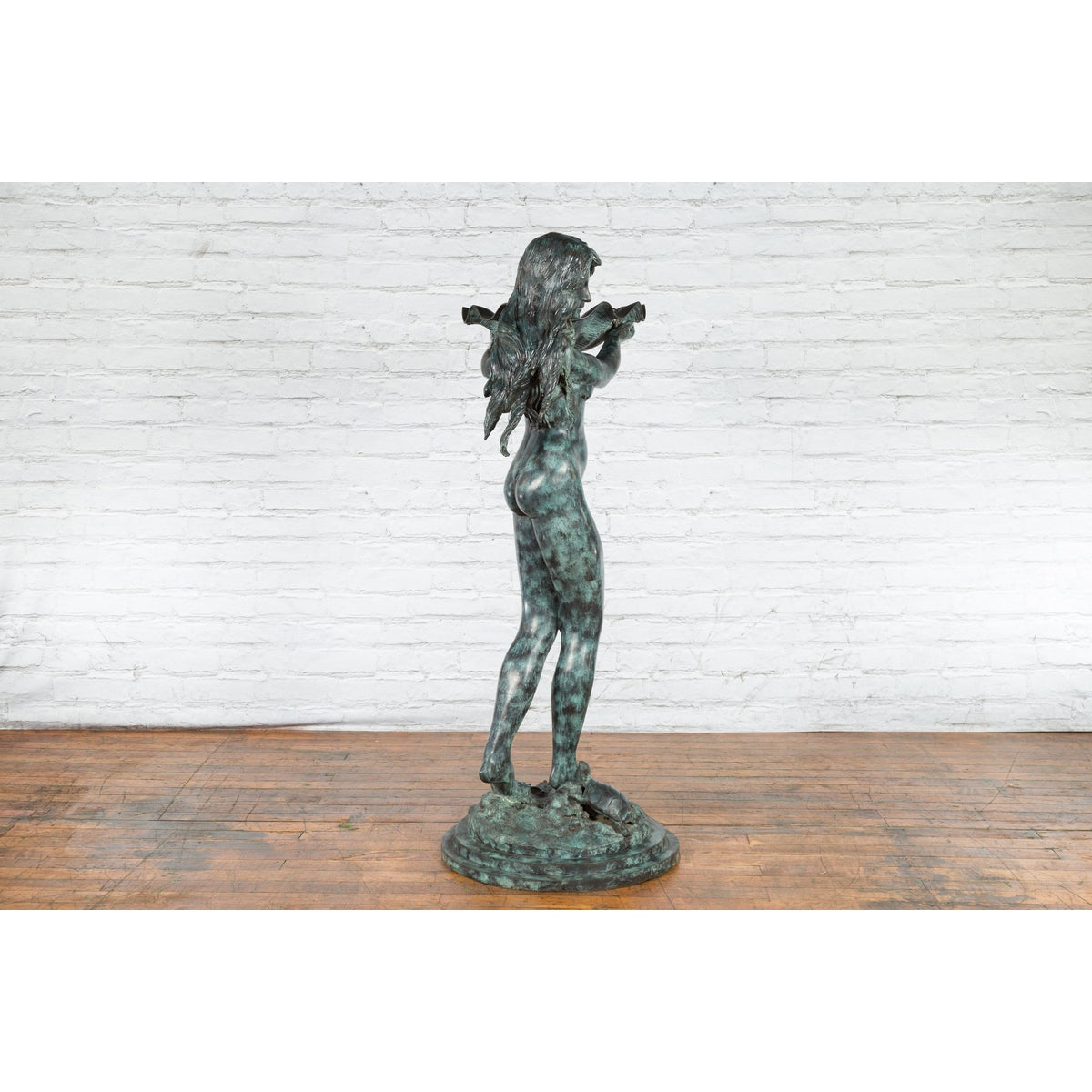 Bronze Sea Nymph Fountain with Large Shell and Turtle in Verdigris Patina-13. Asian & Chinese Furniture, Art, Antiques, Vintage Home Décor for sale at FEA Home