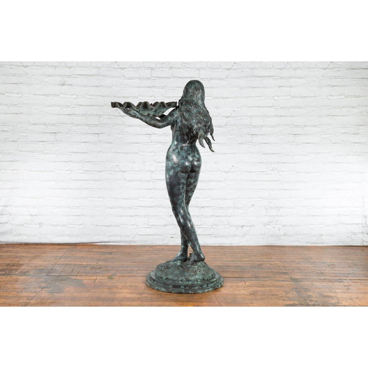 Bronze Sea Nymph Fountain with Large Shell and Turtle in Verdigris Patina-15. Asian & Chinese Furniture, Art, Antiques, Vintage Home Décor for sale at FEA Home