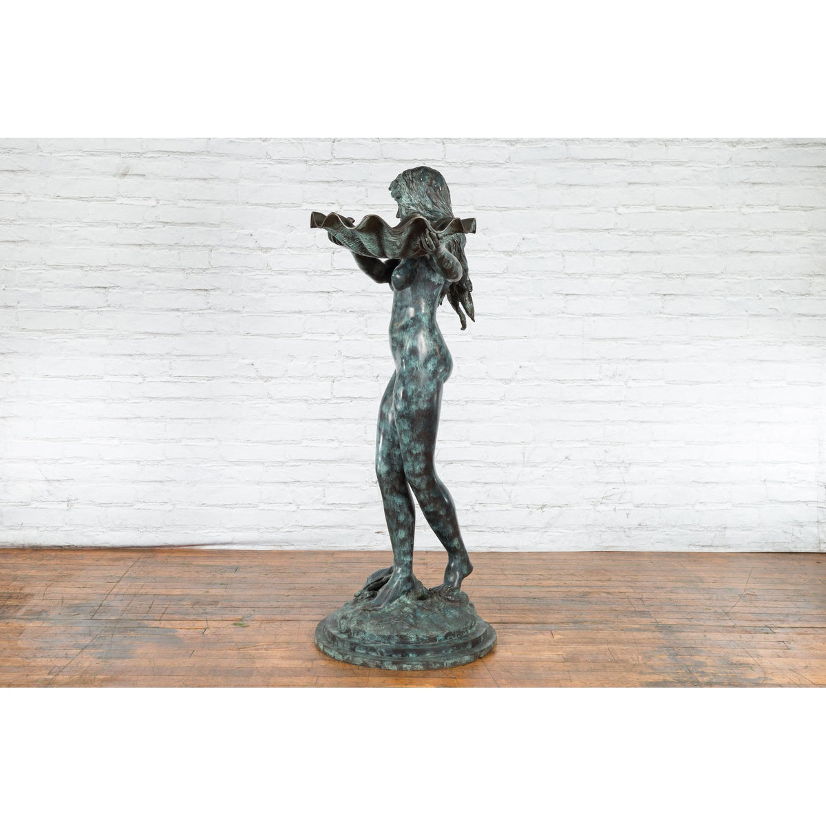 Bronze Sea Nymph Fountain with Large Shell and Turtle in Verdigris Patina-16. Asian & Chinese Furniture, Art, Antiques, Vintage Home Décor for sale at FEA Home