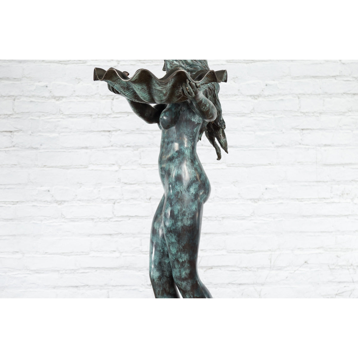 Bronze Sea Nymph Fountain with Large Shell and Turtle in Verdigris Patina-17. Asian & Chinese Furniture, Art, Antiques, Vintage Home Décor for sale at FEA Home