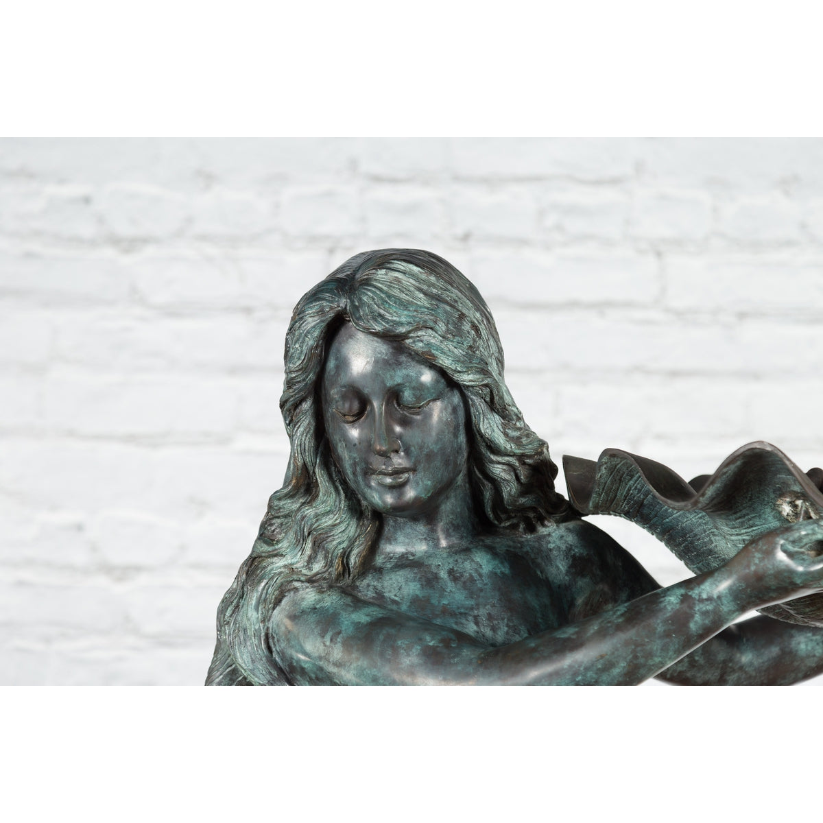 Bronze Sea Nymph Fountain with Large Shell and Turtle in Verdigris Patina-3. Asian & Chinese Furniture, Art, Antiques, Vintage Home Décor for sale at FEA Home