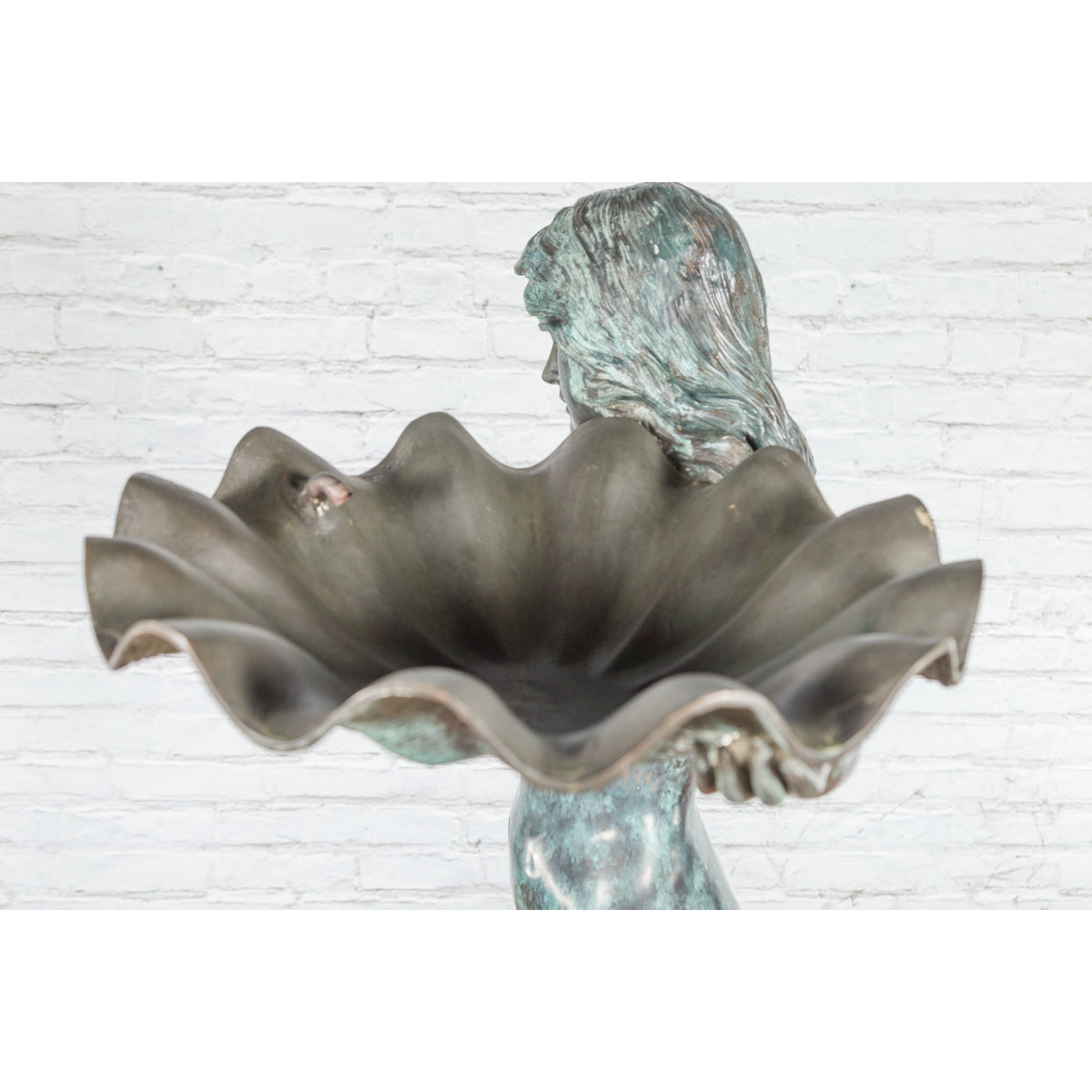 Bronze Sea Nymph Fountain with Large Shell and Turtle in Verdigris Patina-4. Asian & Chinese Furniture, Art, Antiques, Vintage Home Décor for sale at FEA Home