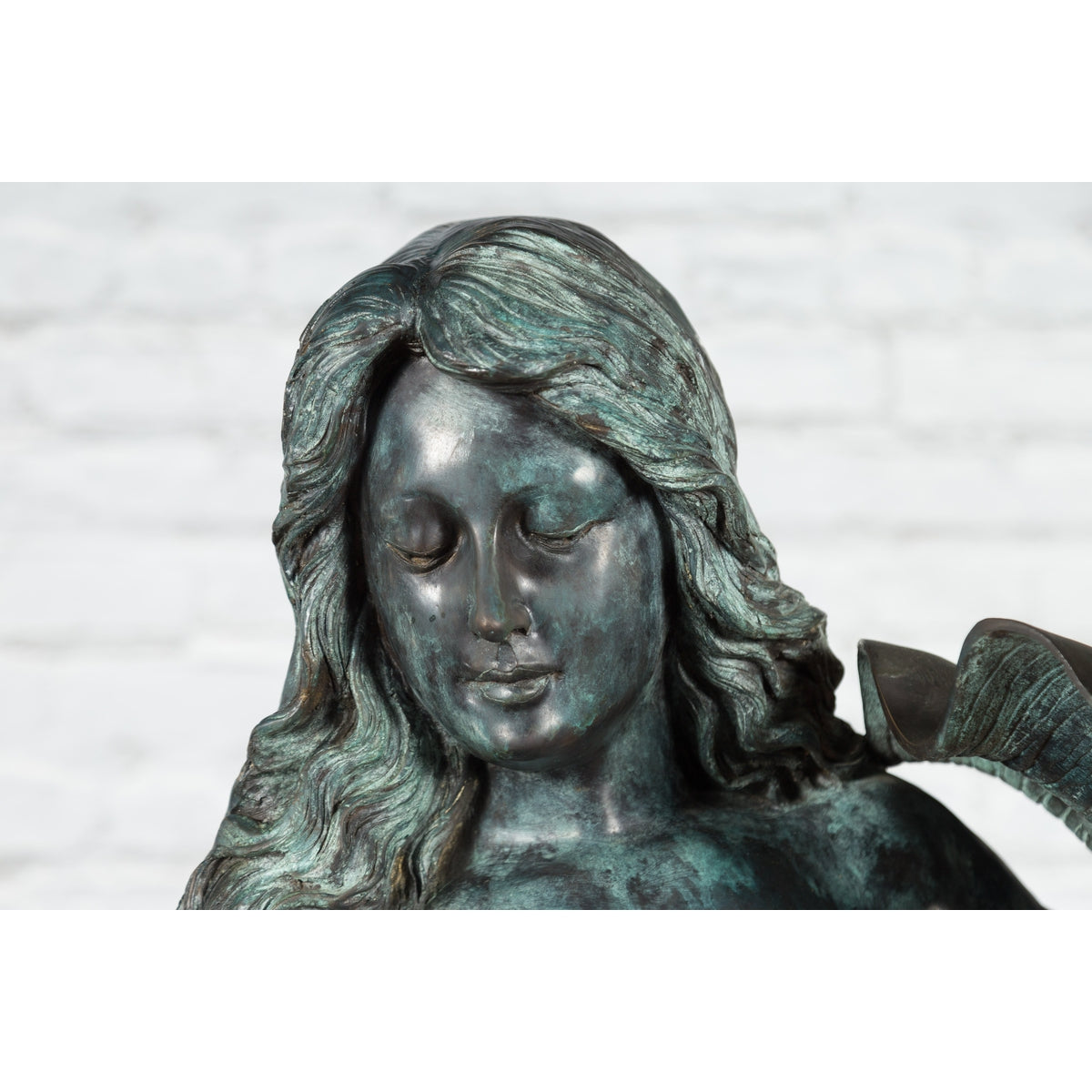 Bronze Sea Nymph Fountain with Large Shell and Turtle in Verdigris Patina-9. Asian & Chinese Furniture, Art, Antiques, Vintage Home Décor for sale at FEA Home