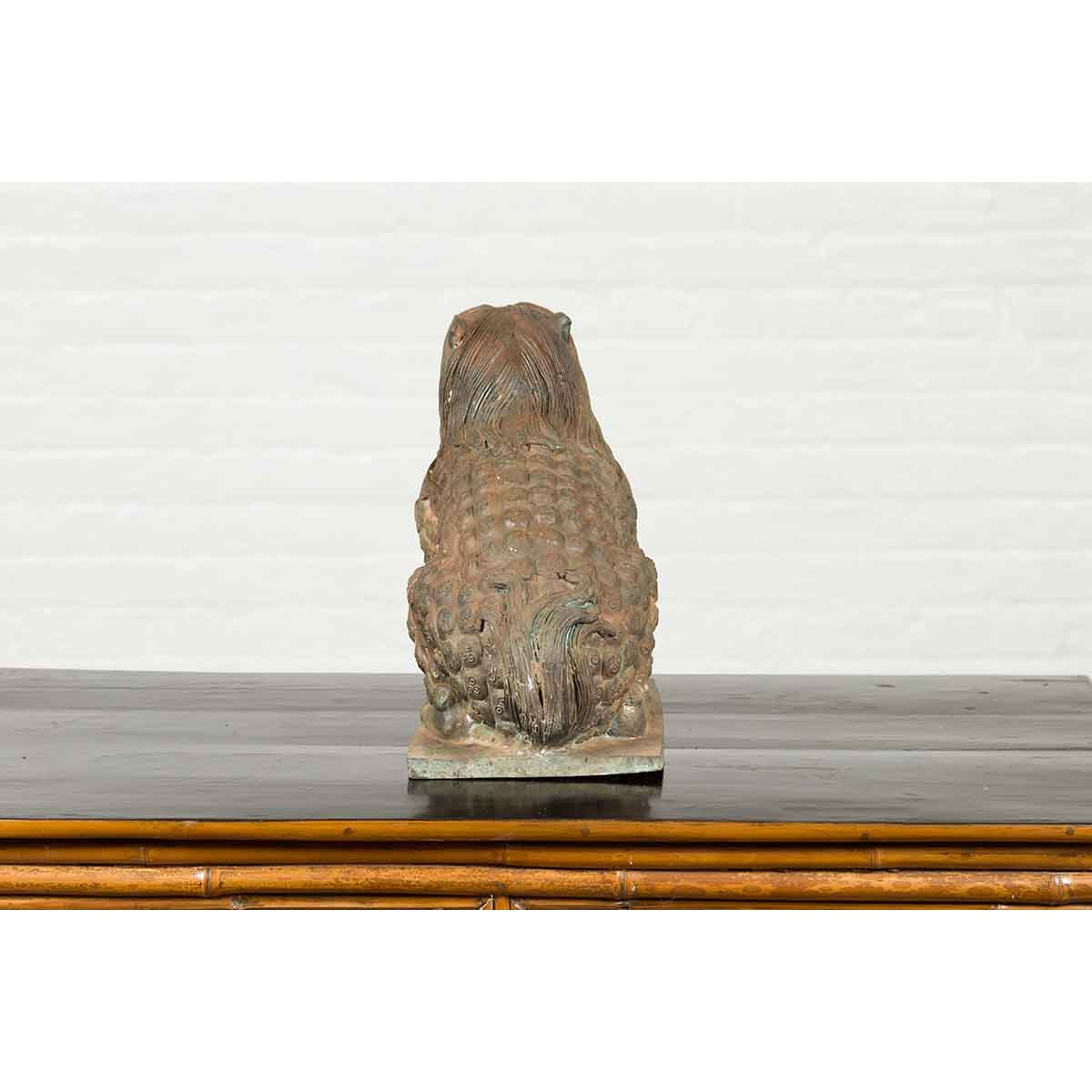 Vintage Bronze Mythical Boar Sculpture on Rectangular Base-6. Asian & Chinese Furniture, Art, Antiques, Vintage Home Décor for sale at FEA Home