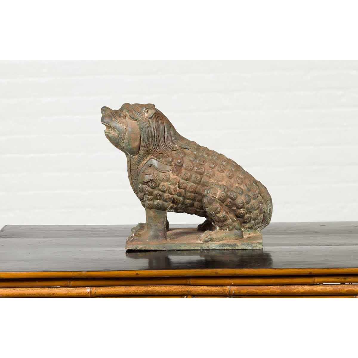 Vintage Bronze Mythical Boar Sculpture on Rectangular Base-5. Asian & Chinese Furniture, Art, Antiques, Vintage Home Décor for sale at FEA Home