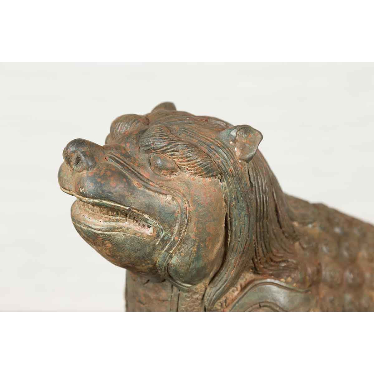 Vintage Bronze Mythical Boar Sculpture on Rectangular Base-11. Asian & Chinese Furniture, Art, Antiques, Vintage Home Décor for sale at FEA Home
