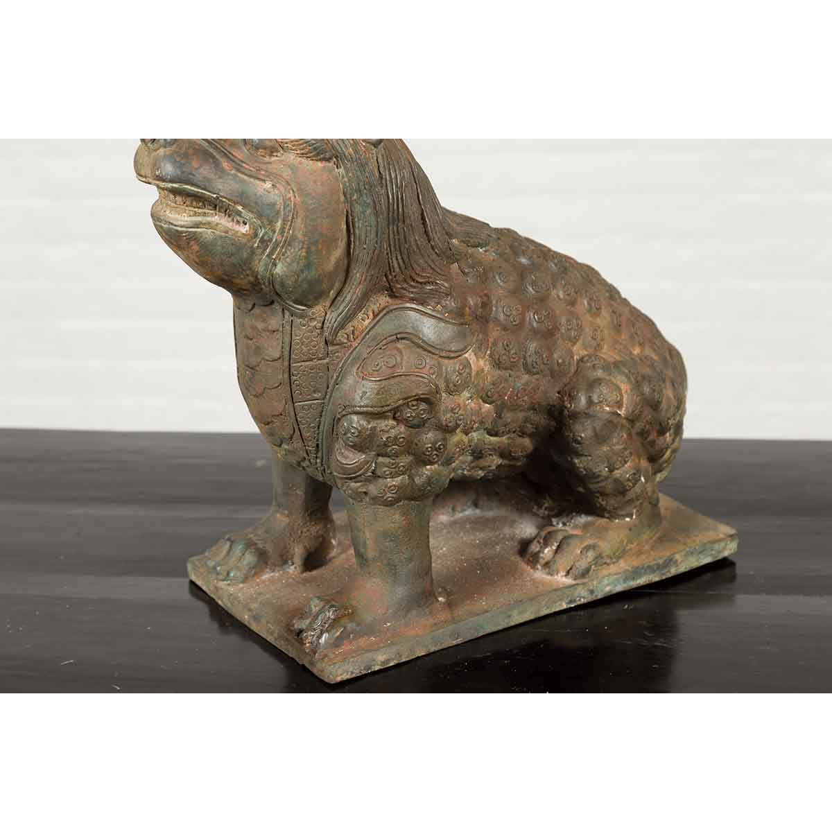 Vintage Bronze Mythical Boar Sculpture on Rectangular Base-12. Asian & Chinese Furniture, Art, Antiques, Vintage Home Décor for sale at FEA Home