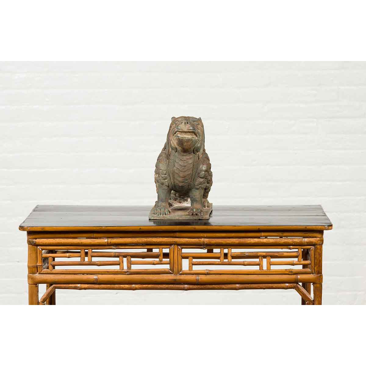 Vintage Bronze Mythical Boar Sculpture on Rectangular Base-8. Asian & Chinese Furniture, Art, Antiques, Vintage Home Décor for sale at FEA Home