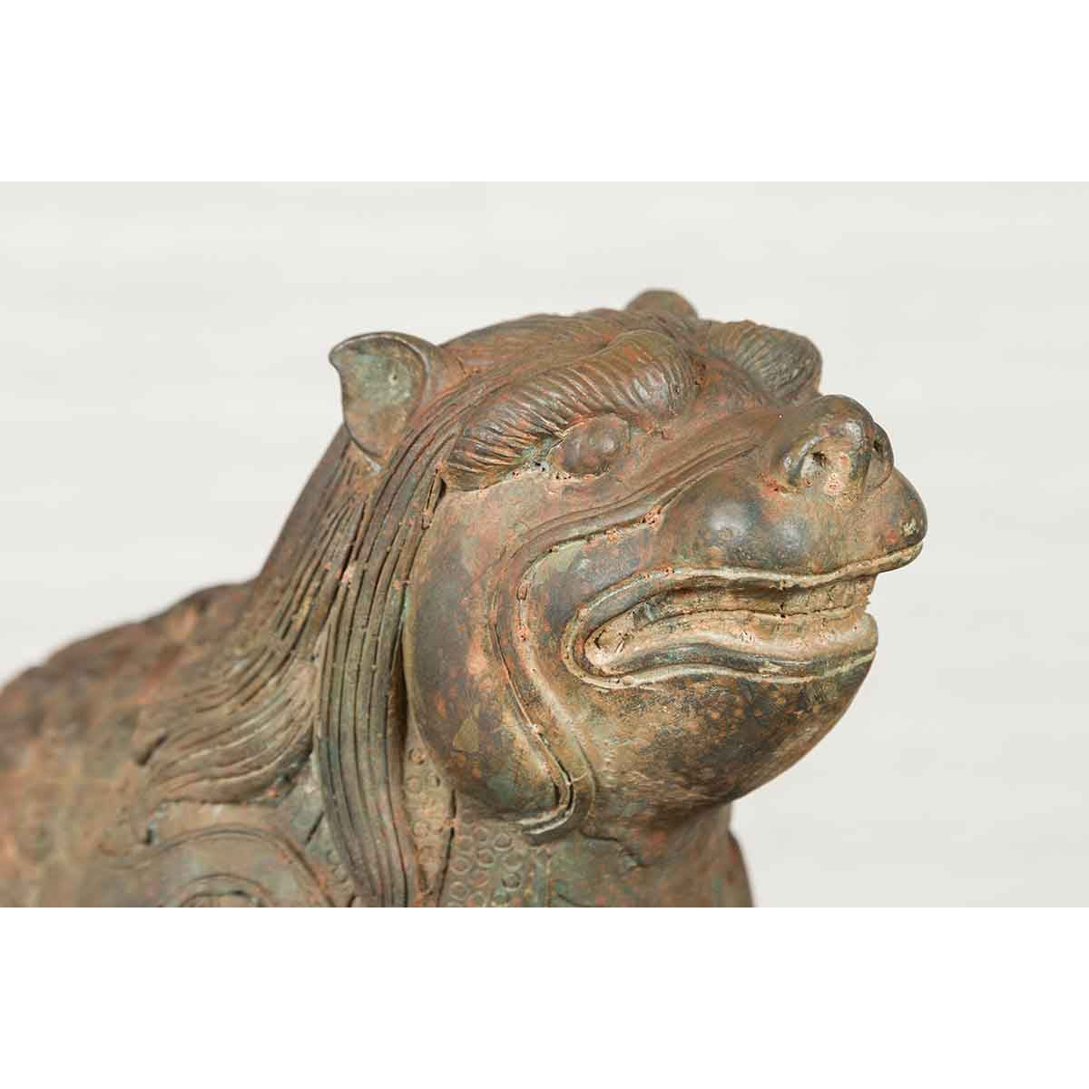 Vintage Bronze Mythical Boar Sculpture on Rectangular Base-13. Asian & Chinese Furniture, Art, Antiques, Vintage Home Décor for sale at FEA Home