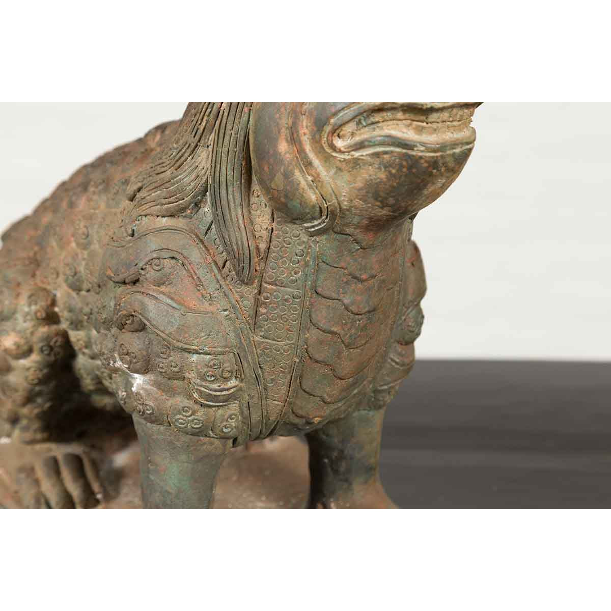 Vintage Bronze Mythical Boar Sculpture on Rectangular Base-14. Asian & Chinese Furniture, Art, Antiques, Vintage Home Décor for sale at FEA Home