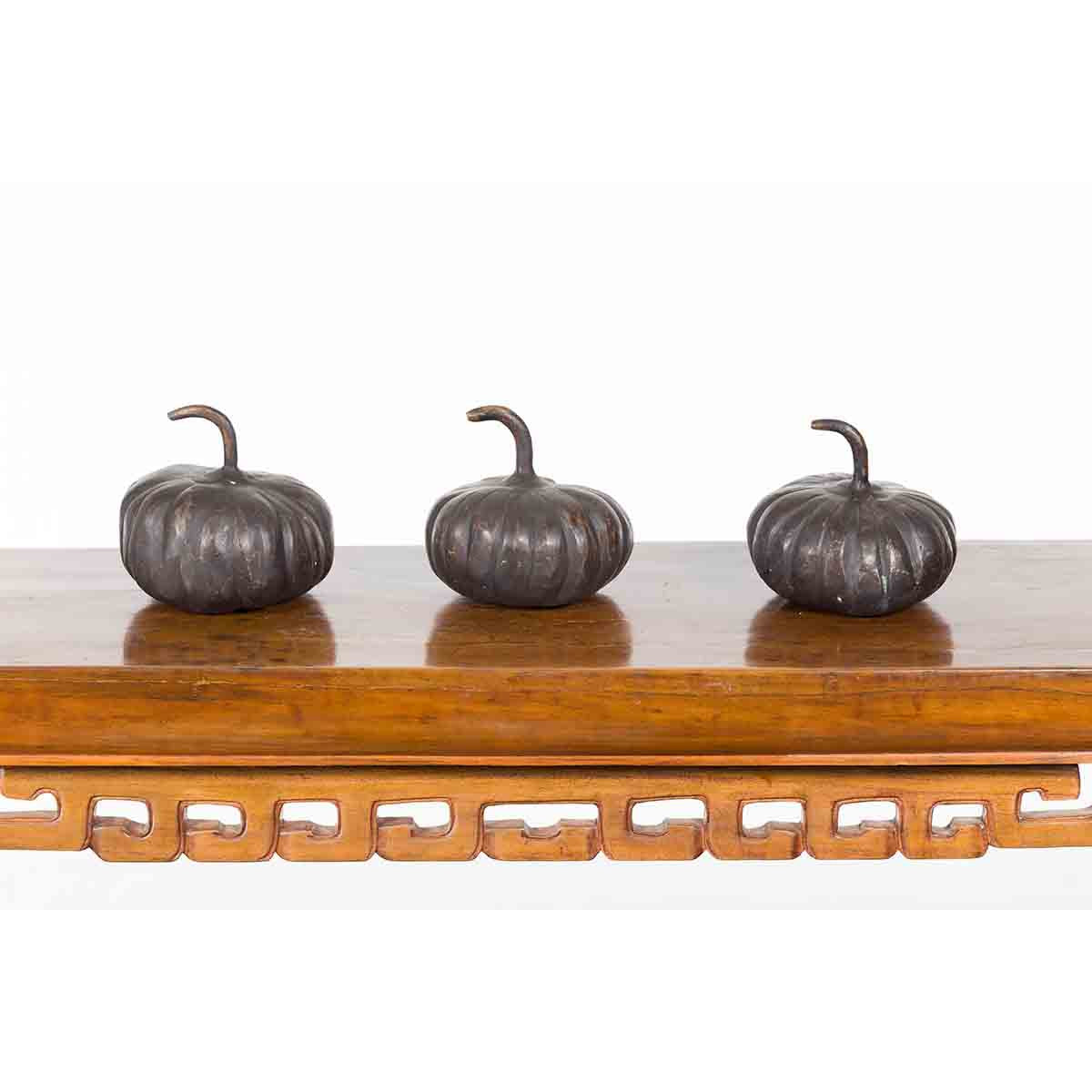 Contemporary Small Lost Wax Bronze Pumpkin Sculpture with Dark Patina, Sold Each-3. Asian & Chinese Furniture, Art, Antiques, Vintage Home Décor for sale at FEA Home