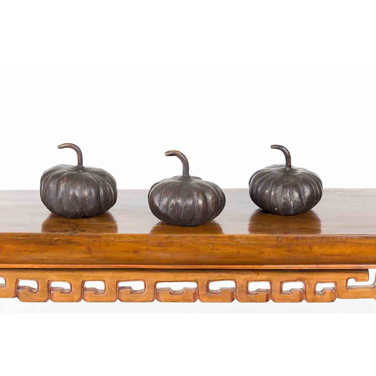 Contemporary Small Lost Wax Bronze Pumpkin Sculpture with Dark Patina, Sold Each-11. Asian & Chinese Furniture, Art, Antiques, Vintage Home Décor for sale at FEA Home