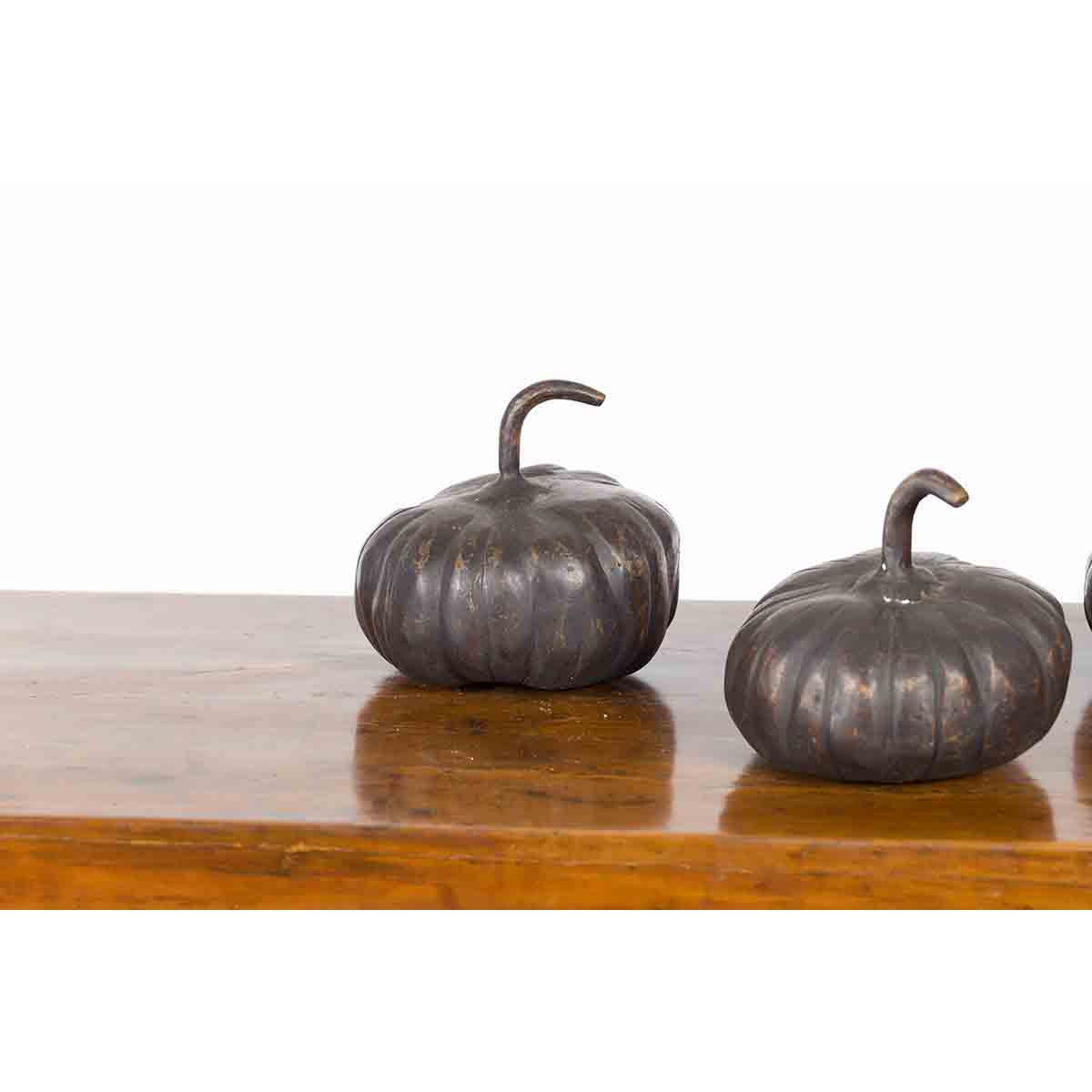 Contemporary Small Lost Wax Bronze Pumpkin Sculpture with Dark Patina, Sold Each-8. Asian & Chinese Furniture, Art, Antiques, Vintage Home Décor for sale at FEA Home