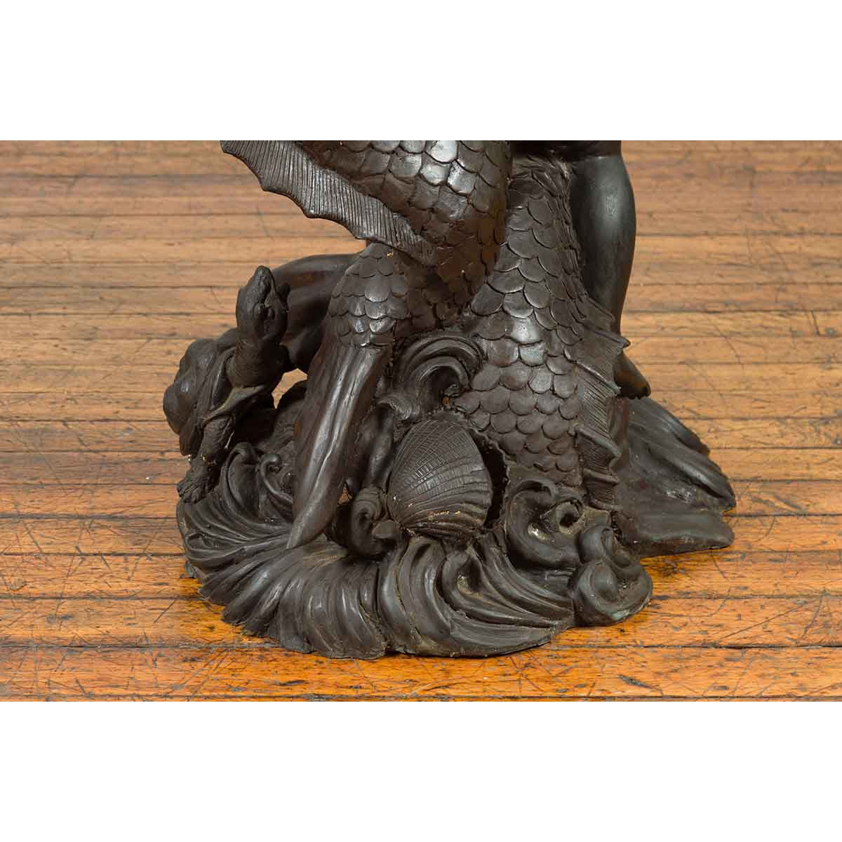 Greco-Roman Style Vintage Bronze Fountain Depicting a Putto Riding a Dolphin-13. Asian & Chinese Furniture, Art, Antiques, Vintage Home Décor for sale at FEA Home