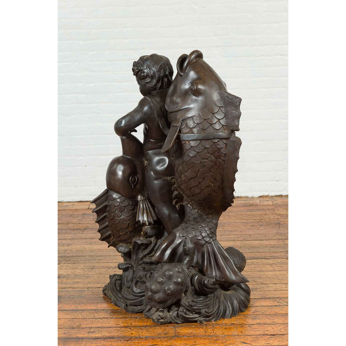 Greco-Roman Style Vintage Bronze Fountain Depicting a Putto Riding a Dolphin-7. Asian & Chinese Furniture, Art, Antiques, Vintage Home Décor for sale at FEA Home