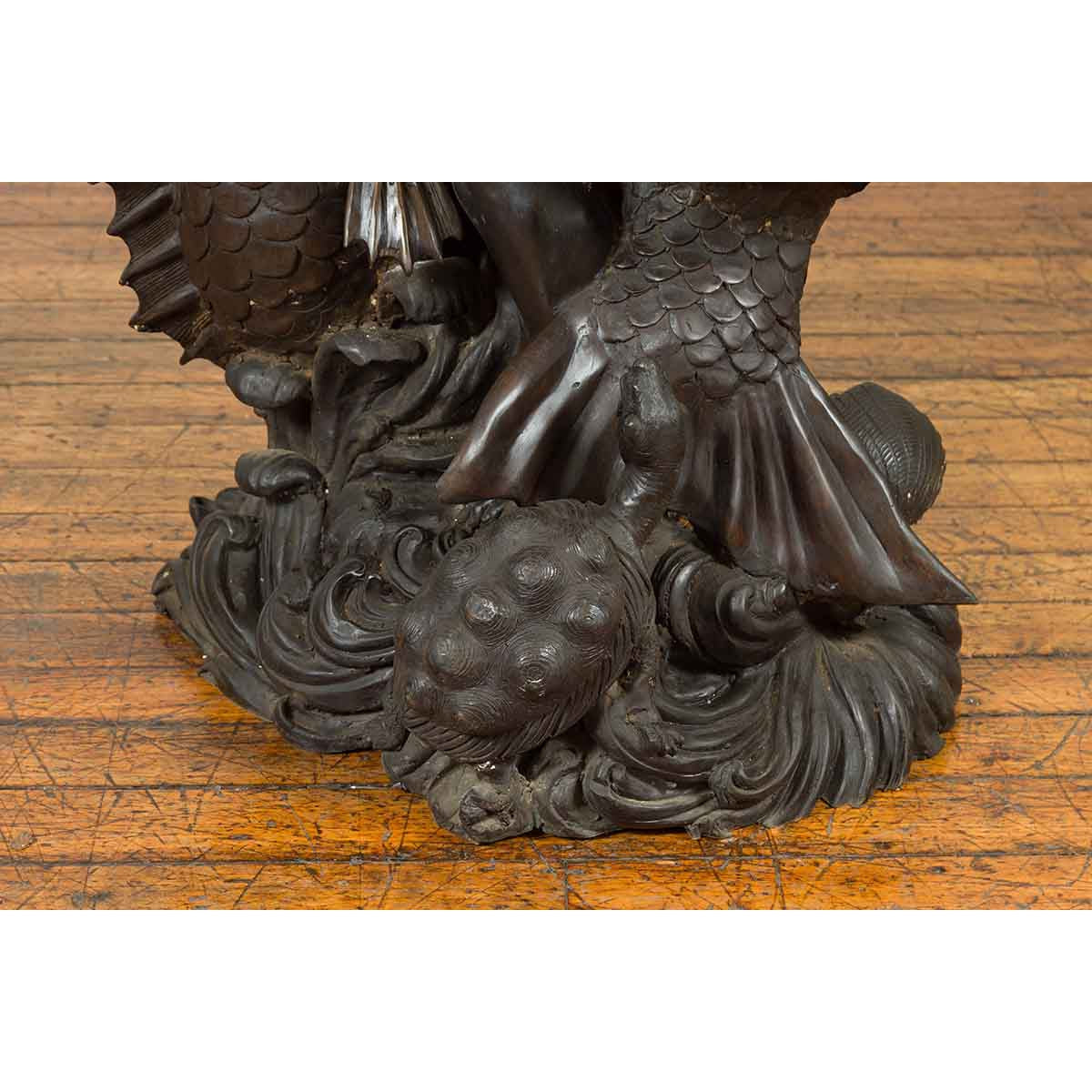 Greco-Roman Style Vintage Bronze Fountain Depicting a Putto Riding a Dolphin-15. Asian & Chinese Furniture, Art, Antiques, Vintage Home Décor for sale at FEA Home