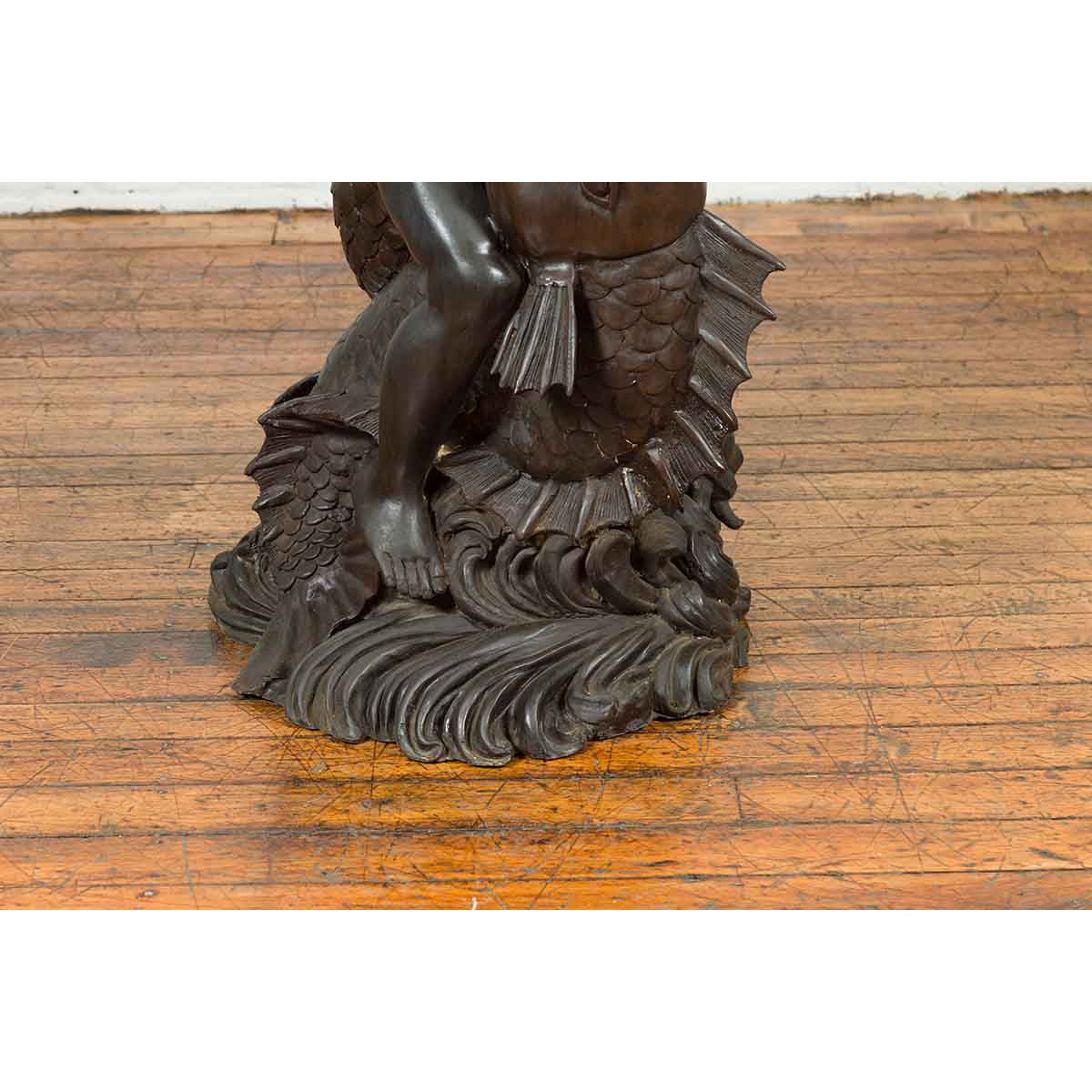 Greco-Roman Style Vintage Bronze Fountain Depicting a Putto Riding a Dolphin-12. Asian & Chinese Furniture, Art, Antiques, Vintage Home Décor for sale at FEA Home