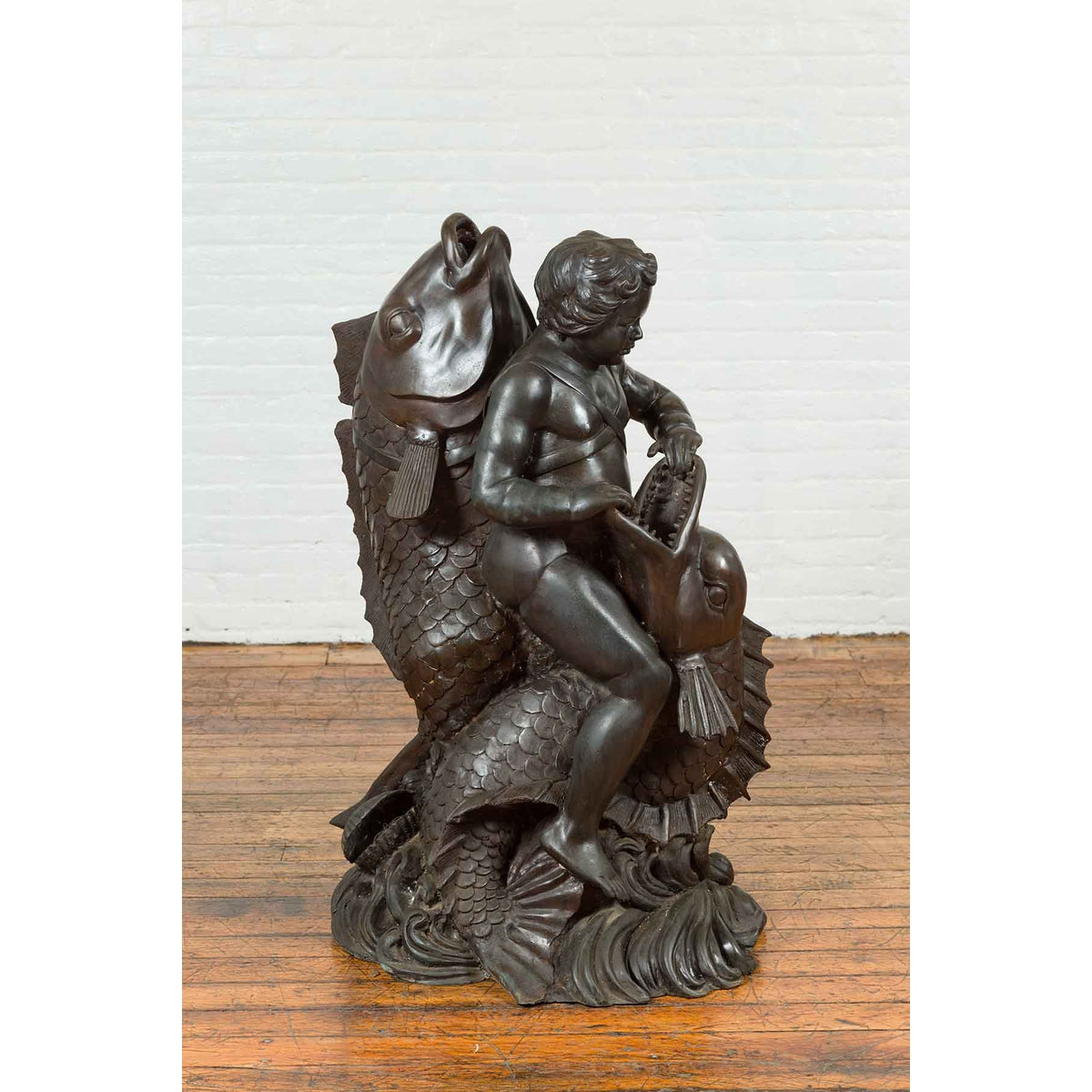 Greco-Roman Style Vintage Bronze Fountain Depicting a Putto Riding a Dolphin-4. Asian & Chinese Furniture, Art, Antiques, Vintage Home Décor for sale at FEA Home