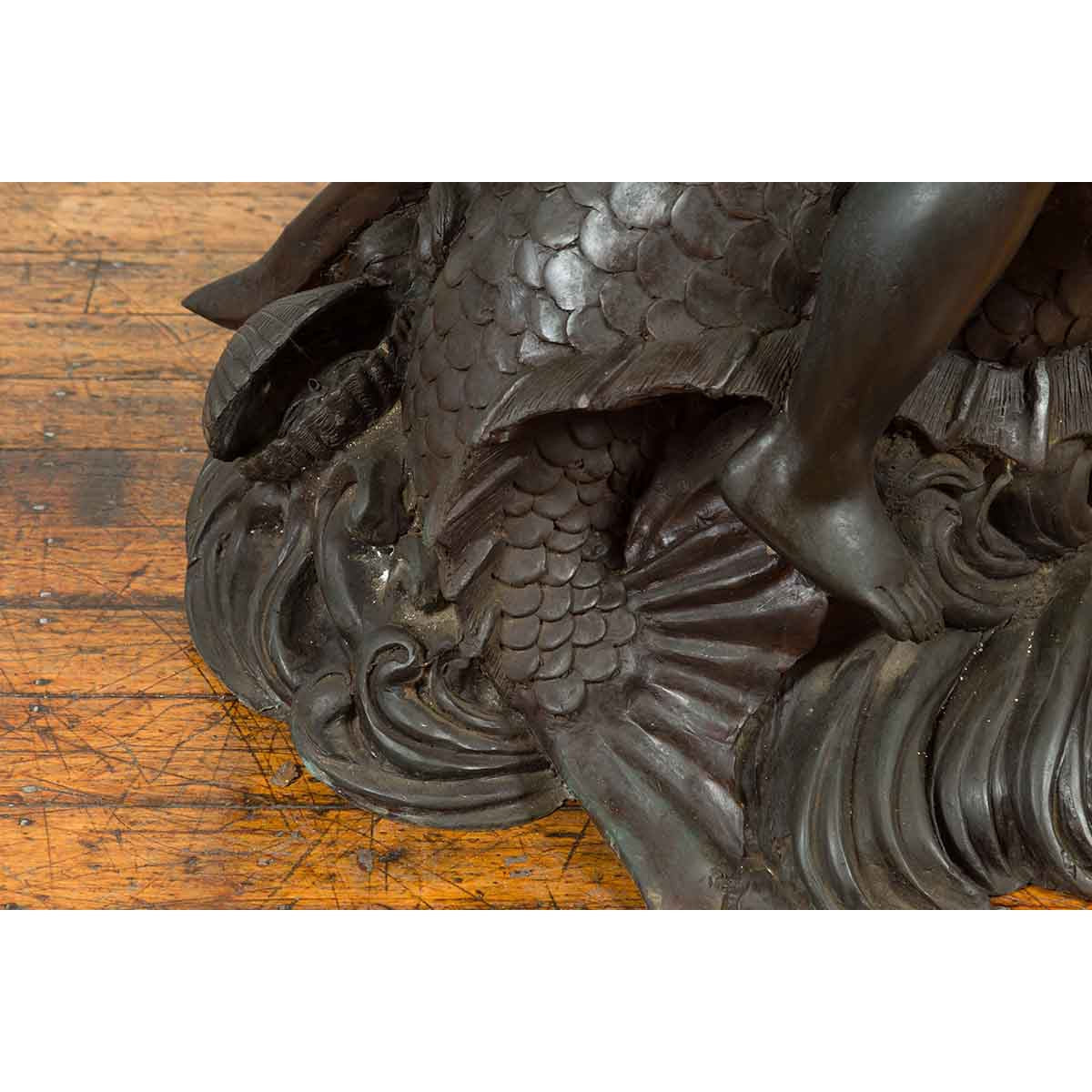 Greco-Roman Style Vintage Bronze Fountain Depicting a Putto Riding a Dolphin-11. Asian & Chinese Furniture, Art, Antiques, Vintage Home Décor for sale at FEA Home