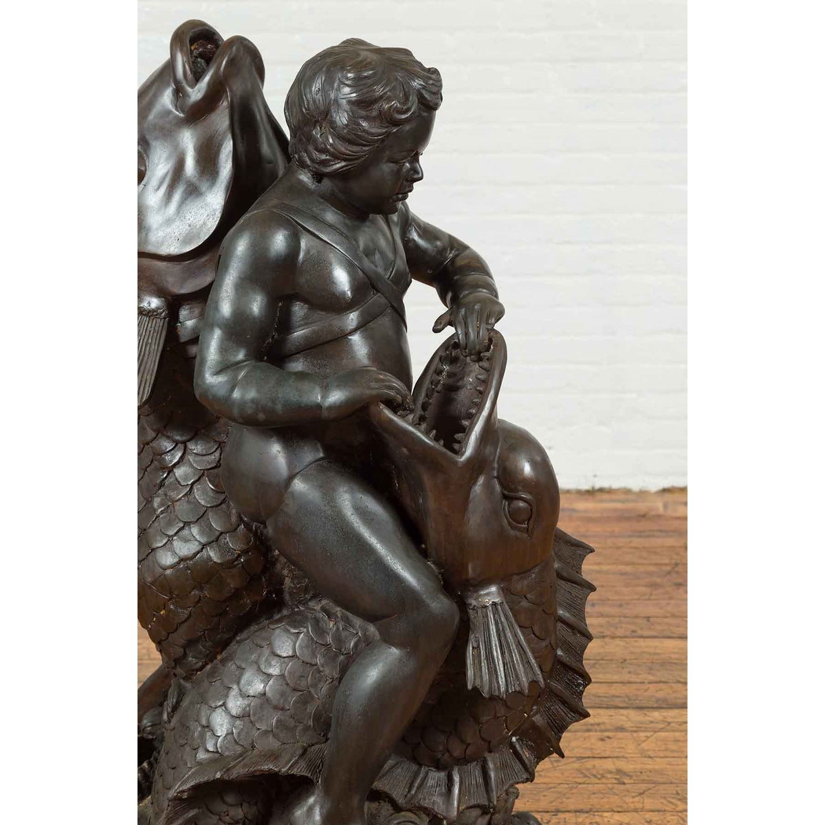 Greco-Roman Style Vintage Bronze Fountain Depicting a Putto Riding a Dolphin-9. Asian & Chinese Furniture, Art, Antiques, Vintage Home Décor for sale at FEA Home