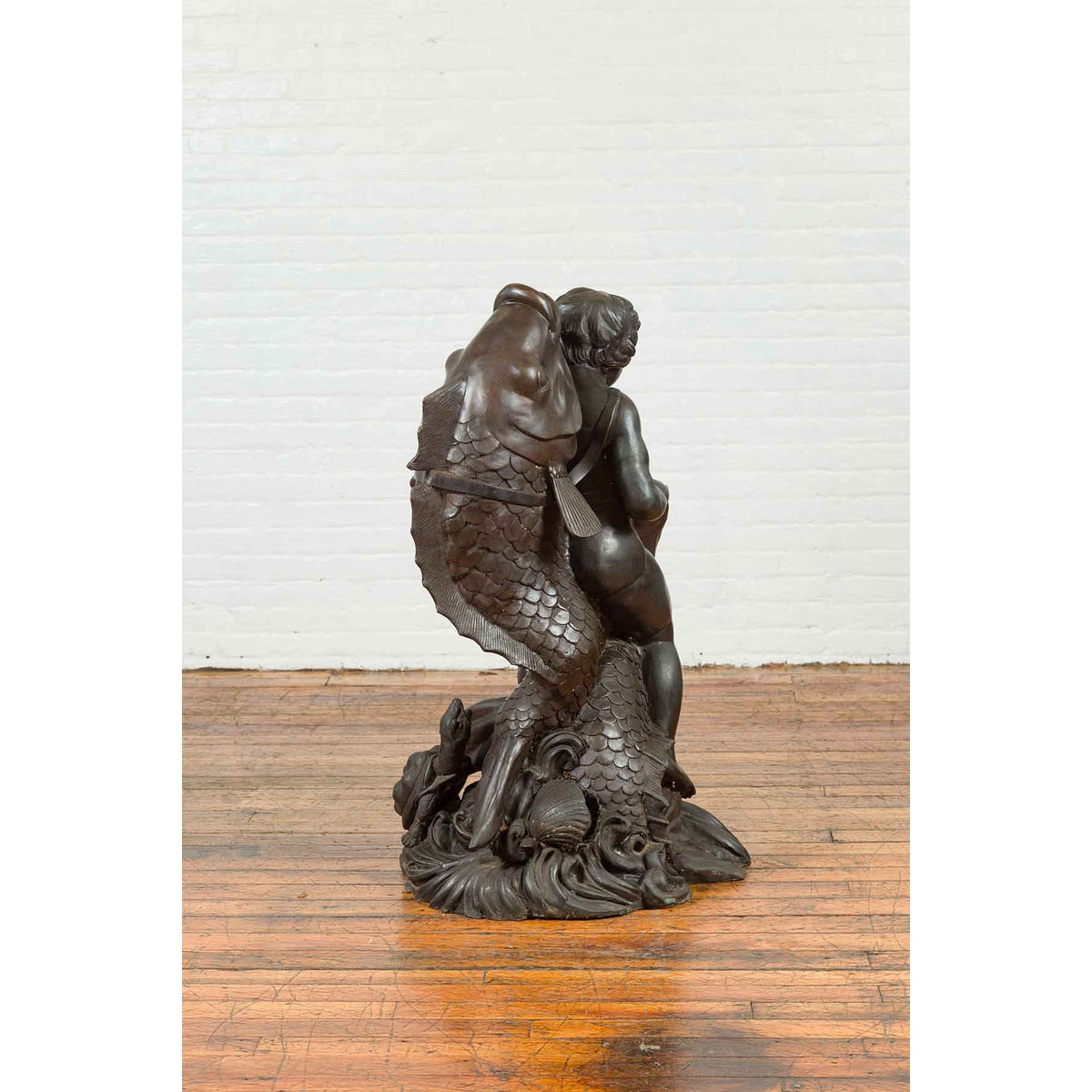 Greco-Roman Style Vintage Bronze Fountain Depicting a Putto Riding a Dolphin-5. Asian & Chinese Furniture, Art, Antiques, Vintage Home Décor for sale at FEA Home