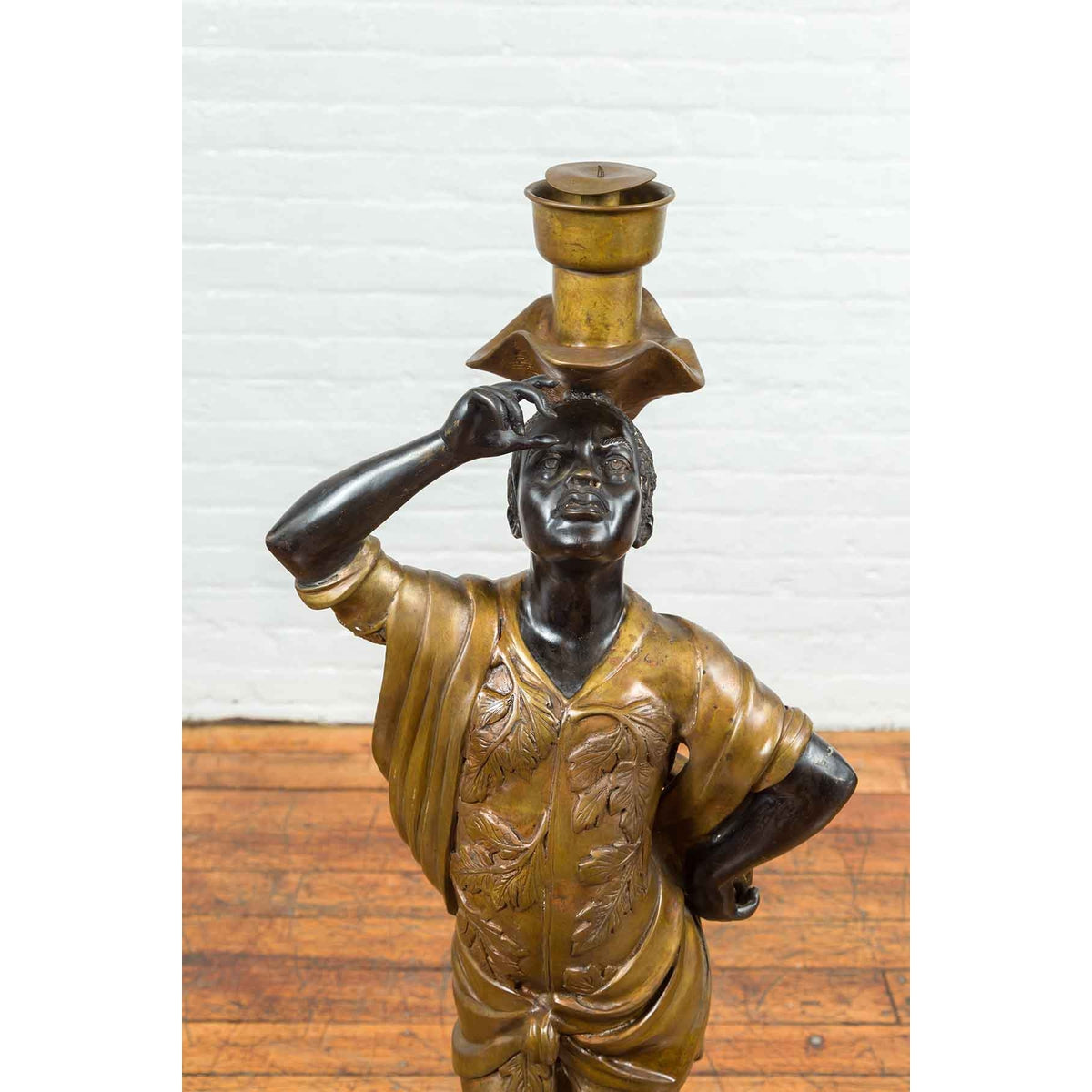Vintage Bronze Candle Holder Statue on Shell Base-10. Asian & Chinese Furniture, Art, Antiques, Vintage Home Décor for sale at FEA Home