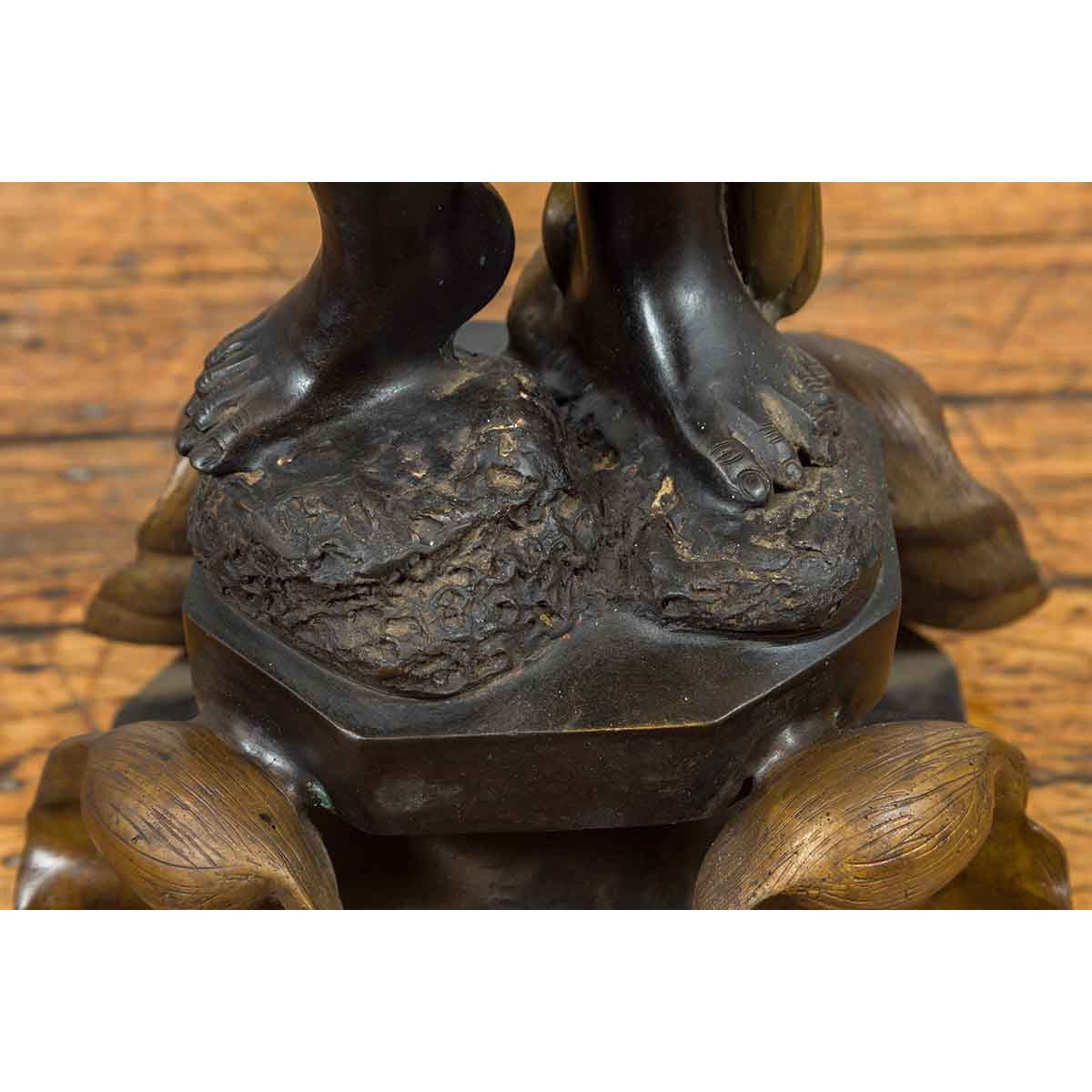 Vintage Bronze Candle Holder Statue on Shell Base-14. Asian & Chinese Furniture, Art, Antiques, Vintage Home Décor for sale at FEA Home