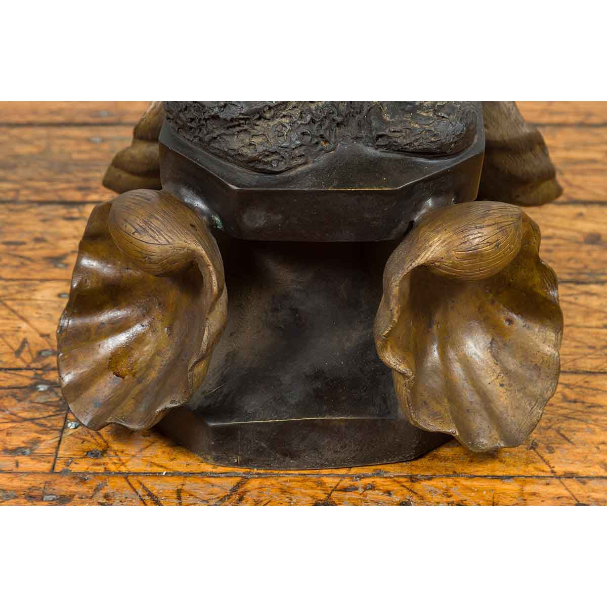 Vintage Bronze Candle Holder Statue on Shell Base-15. Asian & Chinese Furniture, Art, Antiques, Vintage Home Décor for sale at FEA Home