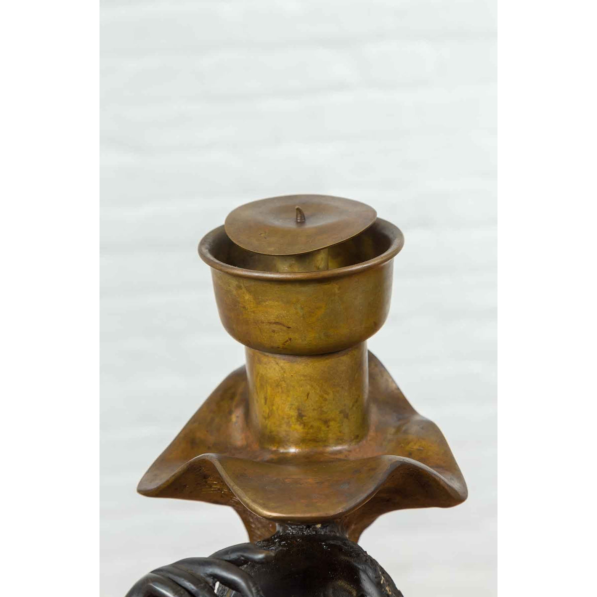 Vintage Bronze Candle Holder Statue on Shell Base-16. Asian & Chinese Furniture, Art, Antiques, Vintage Home Décor for sale at FEA Home