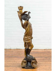 Vintage Bronze Candle Holder Statue on Shell Base-4. Asian & Chinese Furniture, Art, Antiques, Vintage Home Décor for sale at FEA Home