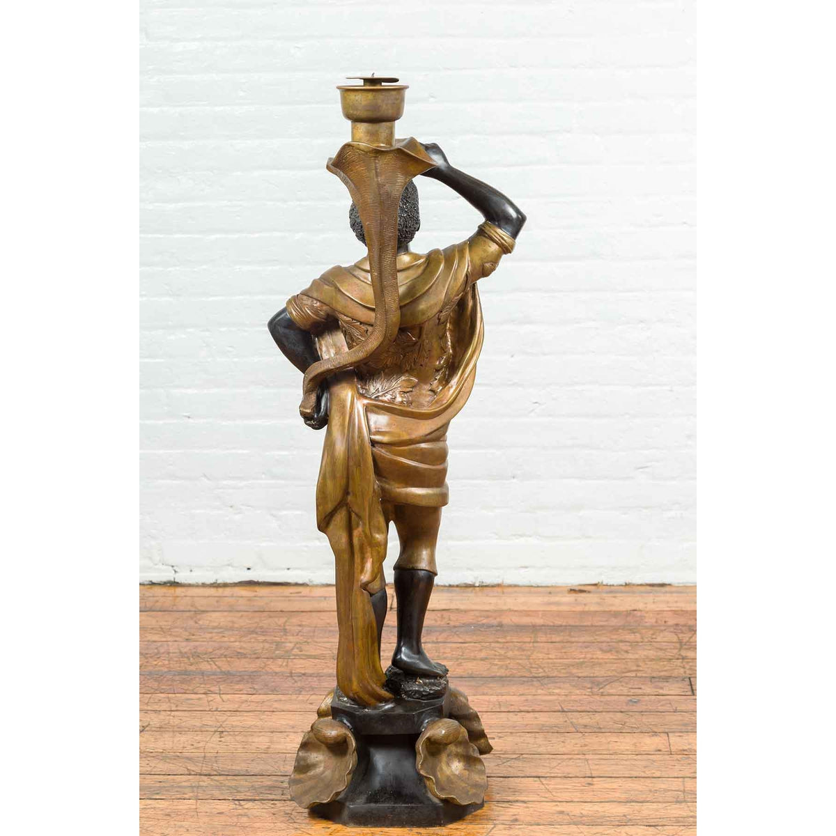 Vintage Bronze Candle Holder Statue on Shell Base-5. Asian & Chinese Furniture, Art, Antiques, Vintage Home Décor for sale at FEA Home
