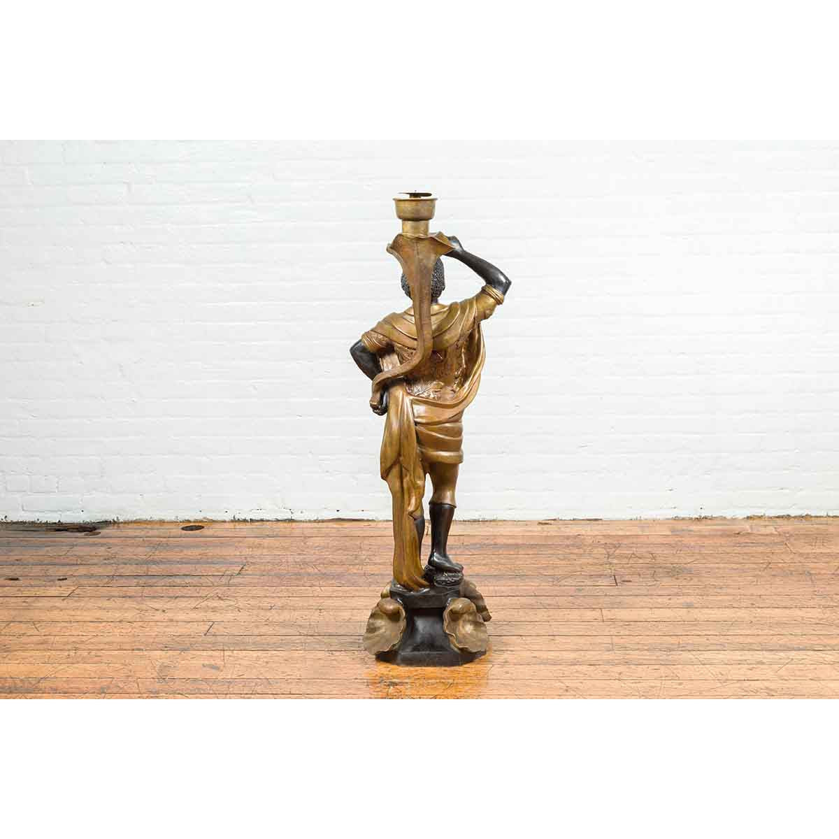 Vintage Bronze Candle Holder Statue on Shell Base-9. Asian & Chinese Furniture, Art, Antiques, Vintage Home Décor for sale at FEA Home