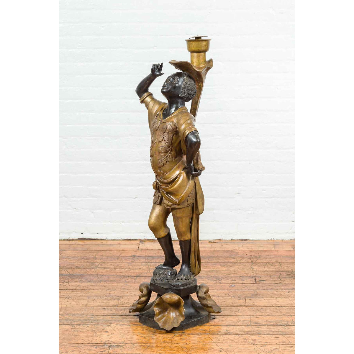 Vintage Bronze Candle Holder Statue on Shell Base-7. Asian & Chinese Furniture, Art, Antiques, Vintage Home Décor for sale at FEA Home
