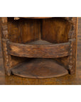 Rustic Indian 19th Century Corner Cabinet with Carved Motifs and Three Shelves-10. Asian & Chinese Furniture, Art, Antiques, Vintage Home Décor for sale at FEA Home
