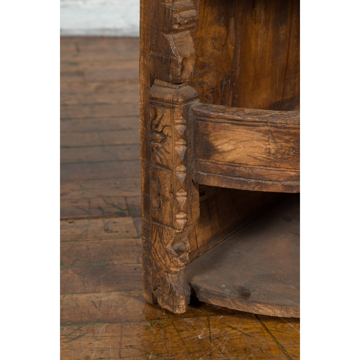 Rustic Indian 19th Century Corner Cabinet with Carved Motifs and Three Shelves-11. Asian & Chinese Furniture, Art, Antiques, Vintage Home Décor for sale at FEA Home