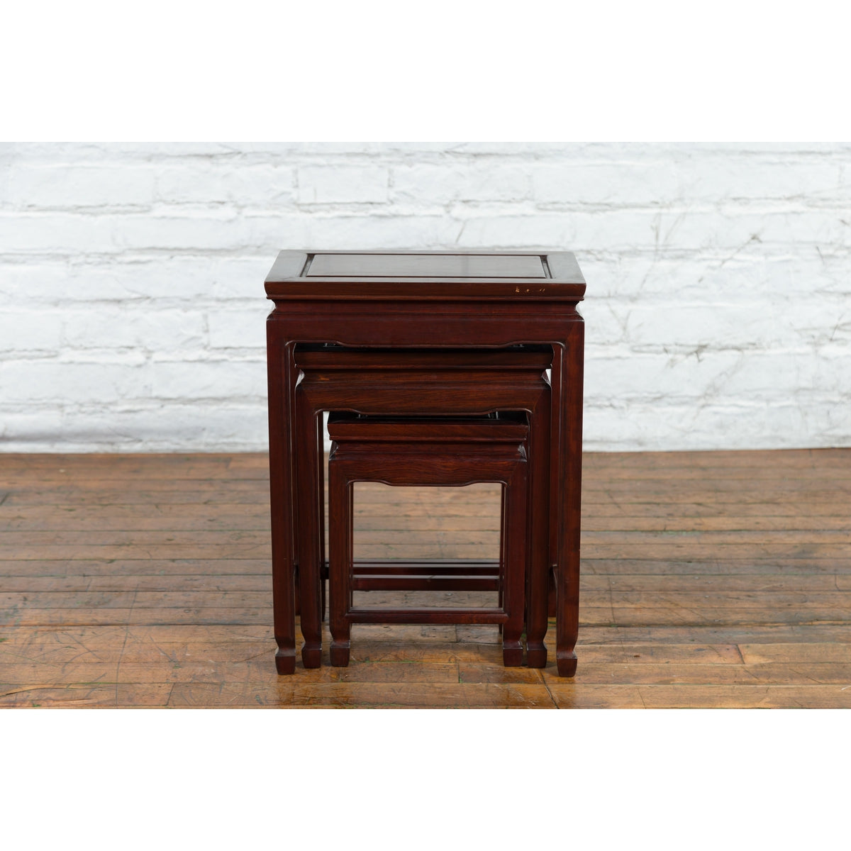 Set of Three Vintage Chinese Rosewood Nesting Tables with Dark Patina-12. Asian & Chinese Furniture, Art, Antiques, Vintage Home Décor for sale at FEA Home