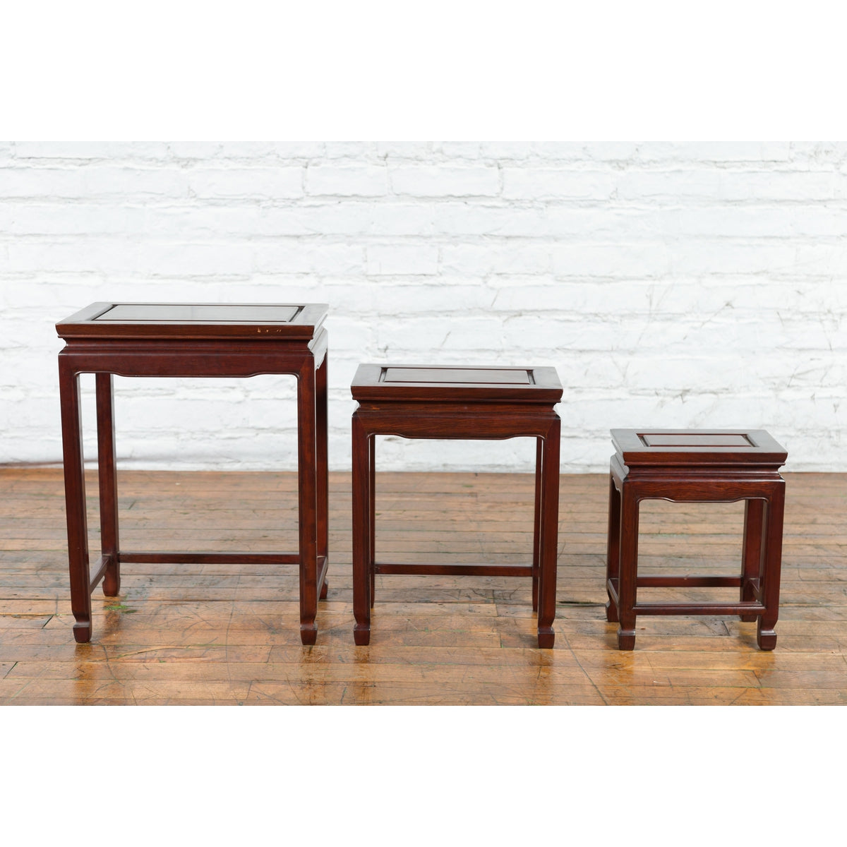 Set of Three Vintage Chinese Rosewood Nesting Tables with Dark Patina-3. Asian & Chinese Furniture, Art, Antiques, Vintage Home Décor for sale at FEA Home