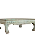 Vintage Thai Teak Coffee Table with Mint Green Distressed Finish and Chow Legs-1. Asian & Chinese Furniture, Art, Antiques, Vintage Home Décor for sale at FEA Home